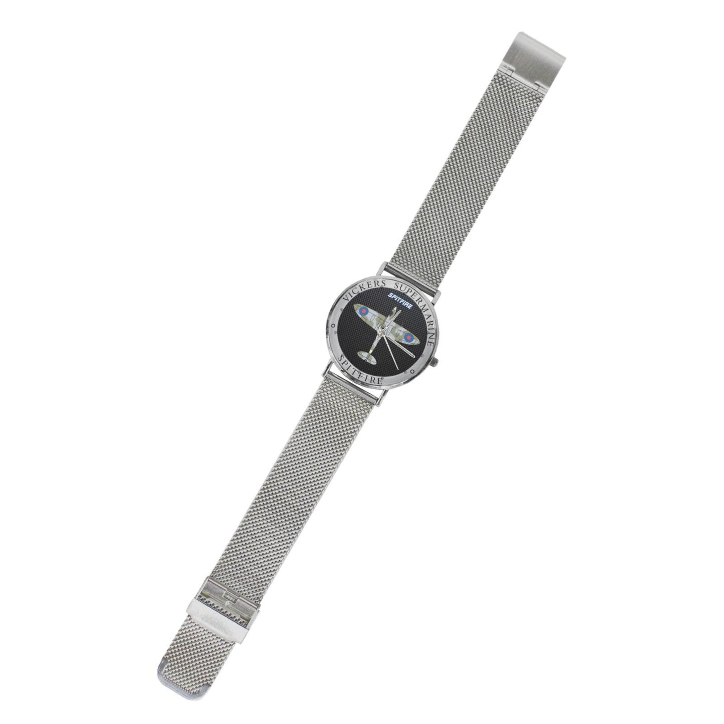 Men's Women's Vickers SuperMarine Spitfire W Black Carbon Fiber Background Waterproof Monogram Silver Stainless Steel Dress Aviator Watch Come With Name Or Name And Rank On Dial...