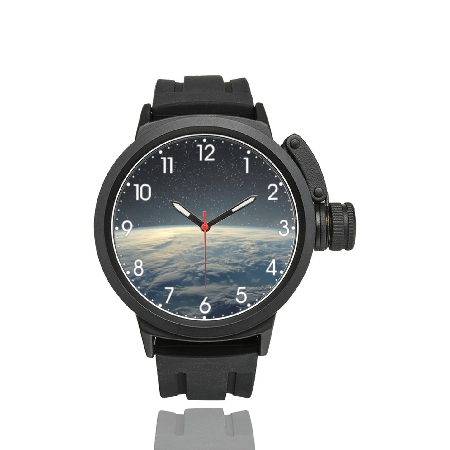 Men's Large Karma Line View Of The Horizon Of Earth From the Space Dial Miyota Quartz Movement Waterproof Monogram Sports Watch Name Comes On Dial Your Name Comes On Dial