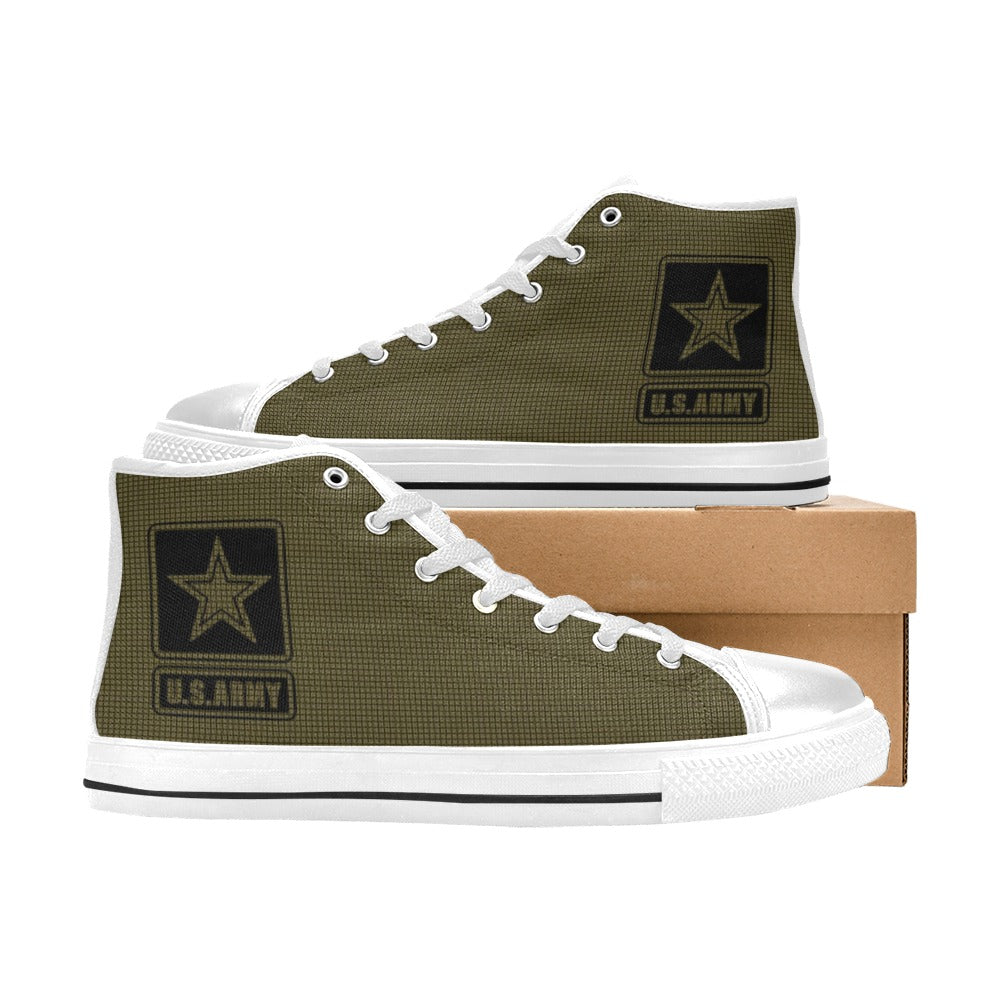 U.S. Army Green Men’s Classic High-Top Canvas Shoes Lace-Up Round Toe Metal Eyelets Comes With Name And Rank Name On The Outer Quarter...