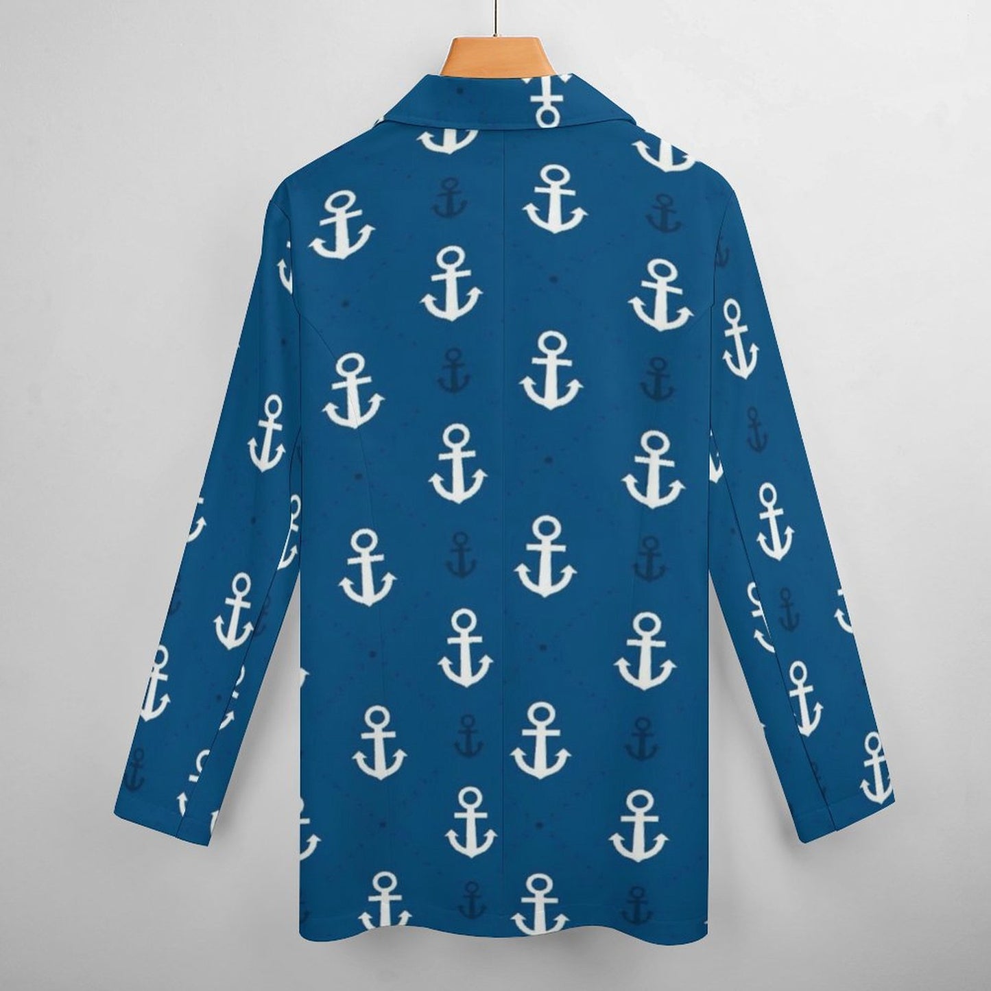 Women's Ocean Blue White Anchor Pattern Casual Formal Lightweight Blazer Design All Over Print Women's Blazer