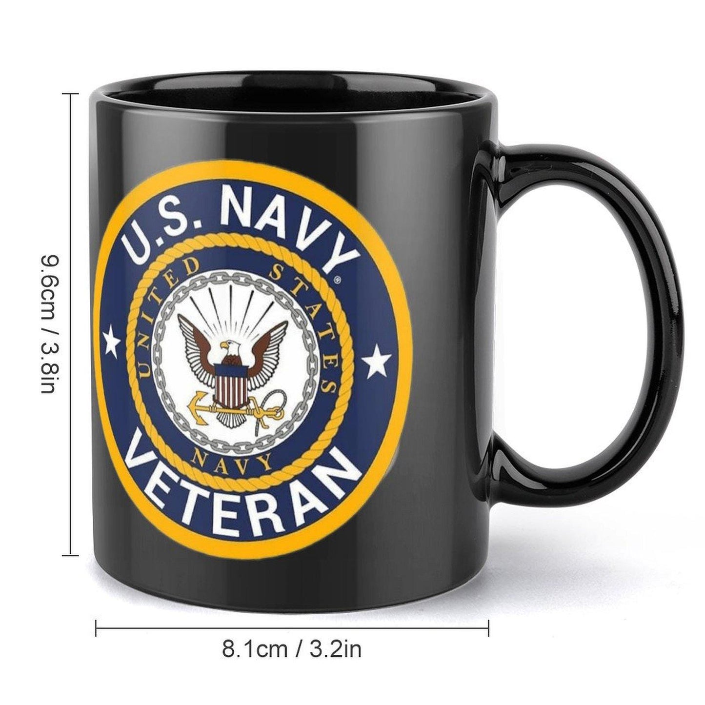 United States Navy Veteran Black Ceramic Coffee Mug That Comes With Your Initials Or Rank And Name Free Of Additional Charges.