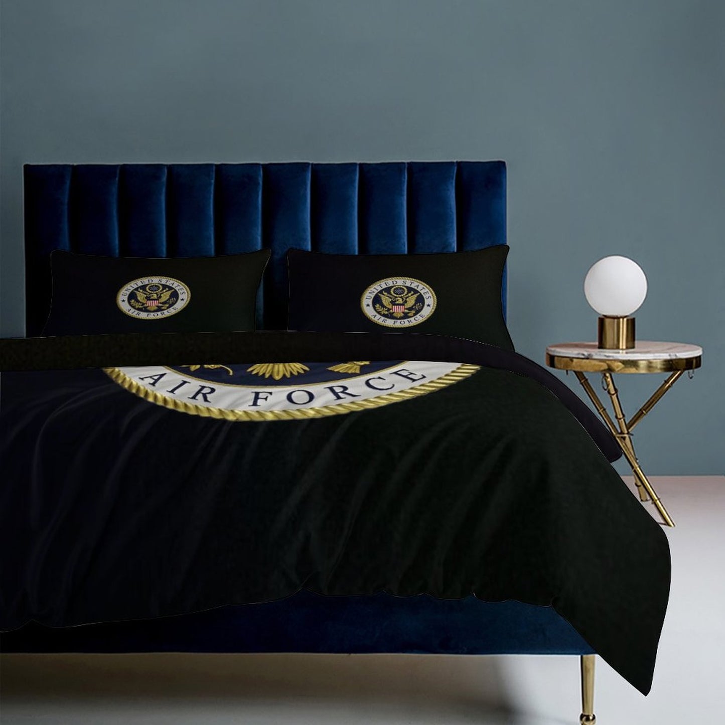 Madison Avenue U.S. Air Force Emblem Black 3-Piece Bedding Set 79"×90" (1 Quilt Cover + 2 Pillowcases) Comes With Name Or Rank Name On Quilt...