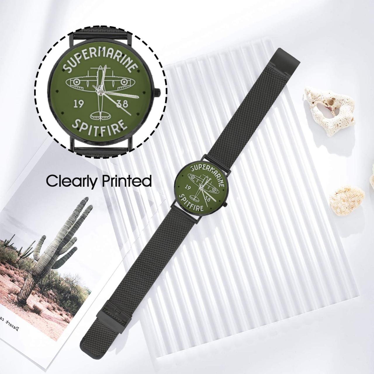 Men's Women's Vickers SuperMarine Green Spitfire Old Fashioned Dial Waterproof Monogram Stainless Steel Dress Aviator Watch Come With Name Or Name And Rank On Dial...
