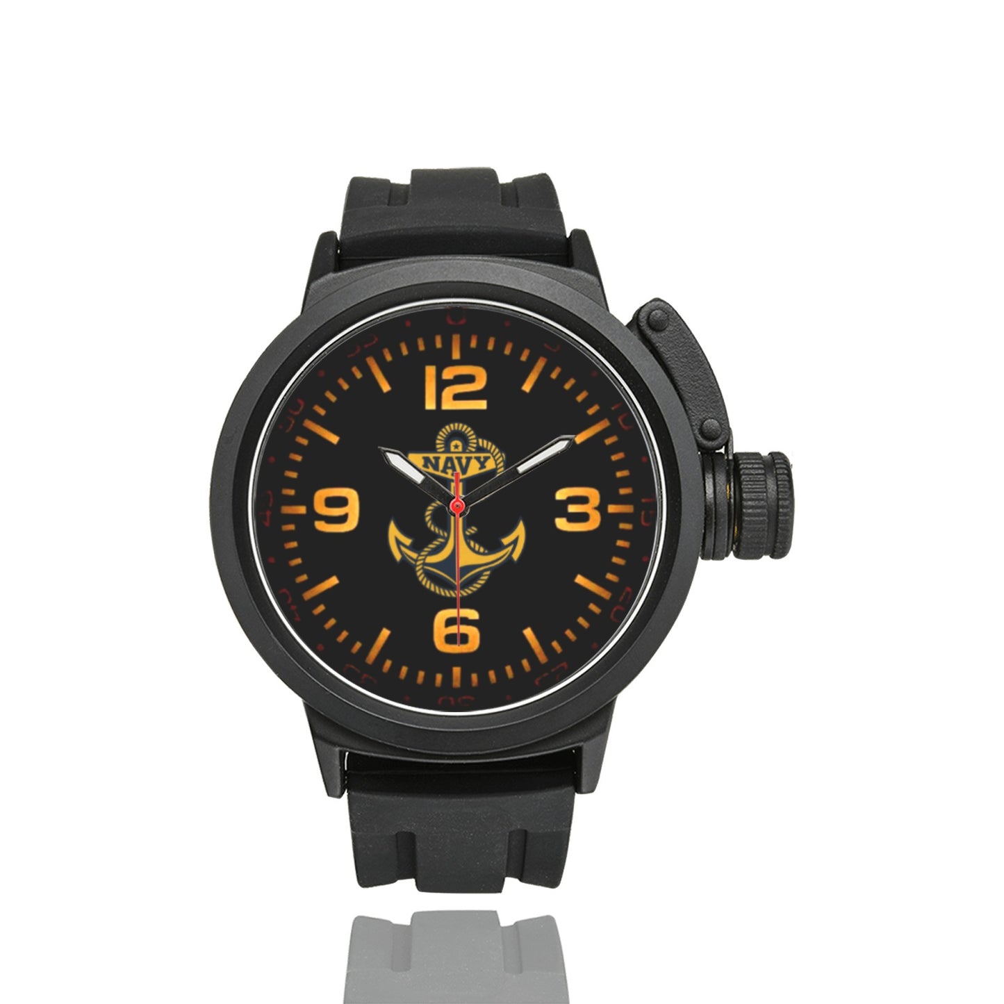 Black Orange Print Dial US Navy Anchor Miyota Quartz Movement Waterproof Monogram Watch Men's Sports Watch(Model 309) Come With Name Or Name And Rank On Dial...