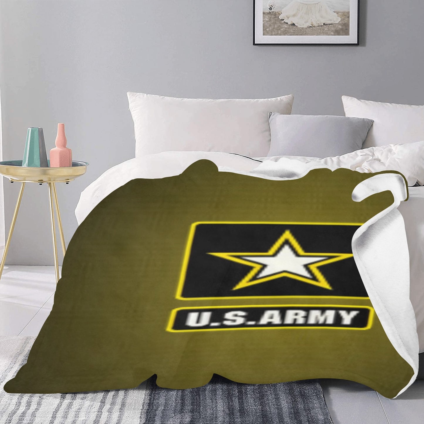 Army Green With US Army Yellow Black Insignia 70X80 Inch Large Micro Fleece Warm Monogram Blanket Ultra-Soft Micro Fleece Blanket 60"x80" (Thick) Name Rank Can Be Put On This Blanket...
