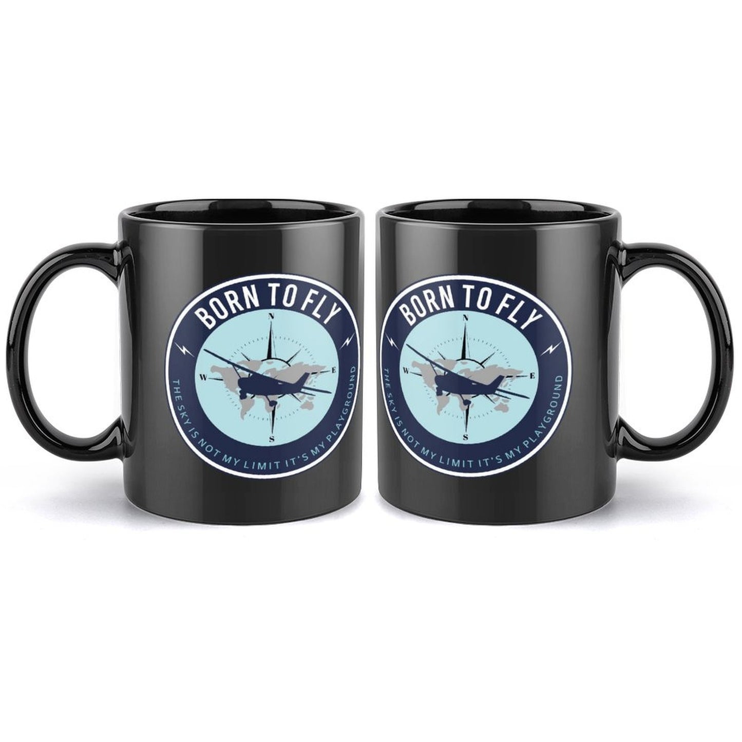 U.S. Naval Aviation BORN TO FLY Emblem On Black Ceramic Coffee Mug (Comes With Your Initials Or Rank And Name Free Of Charge On Mug!)