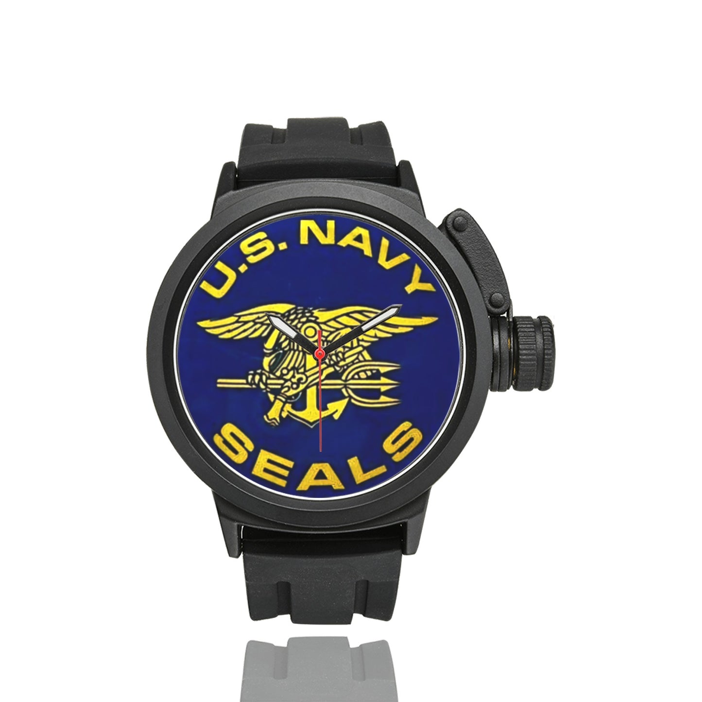Men's US Navy Seals Insignia In Blue & Bright Yellow Miyota Quartz Movement Waterproof Monogram Sports Watch Come With Name Or Name And Rank On Dial...