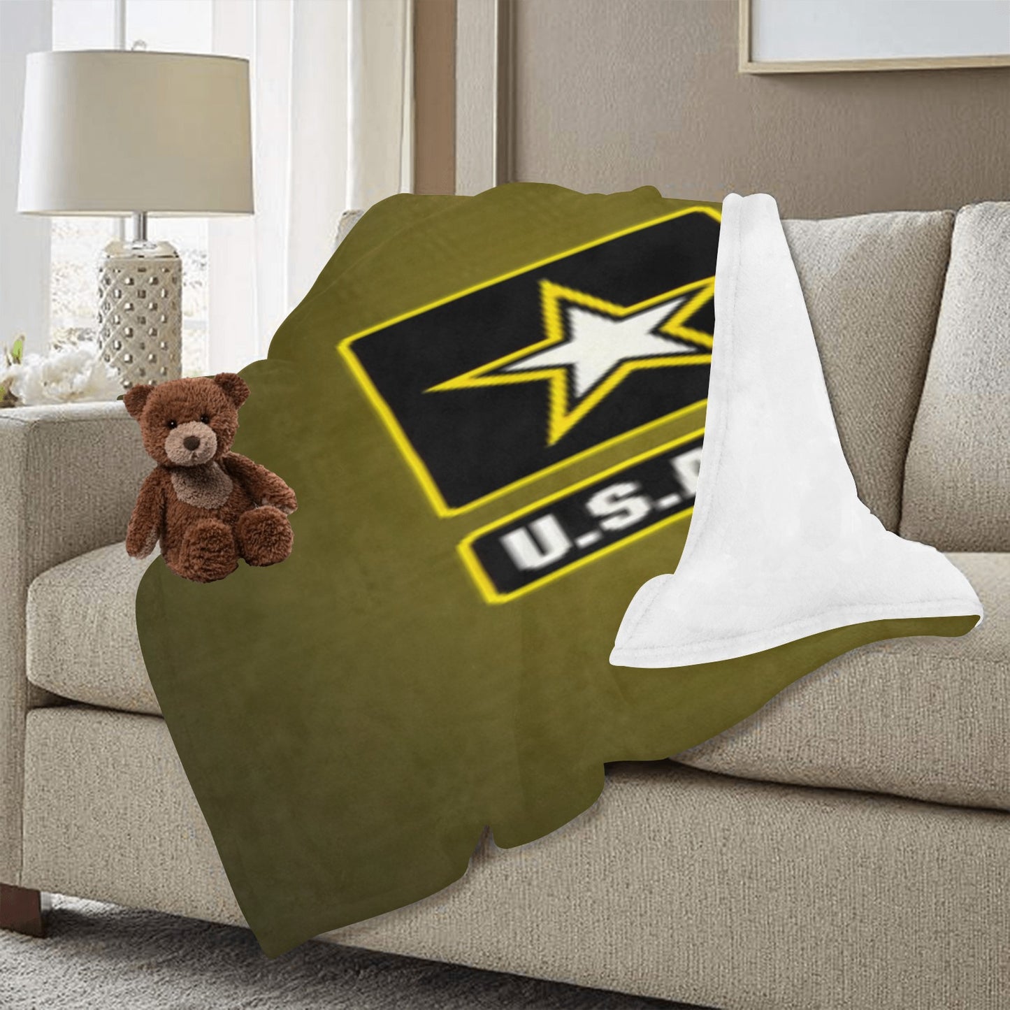 Army Green With US Army Yellow Black Insignia 70X80 Inch Large Micro Fleece Warm Monogram Blanket Ultra-Soft Micro Fleece Blanket 60"x80" (Thick) Name Rank Can Be Put On This Blanket...
