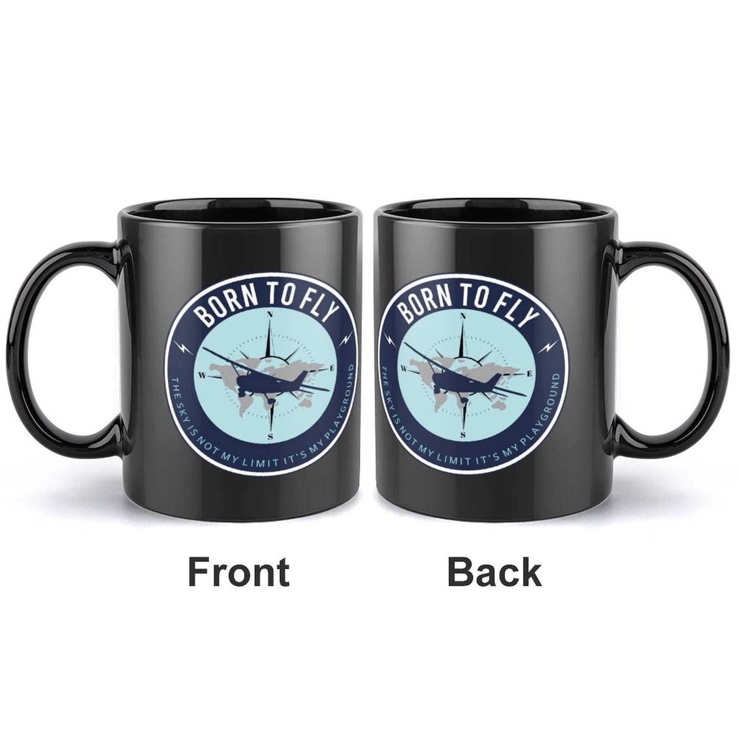 U.S. Naval Aviation BORN TO FLY Emblem On Black Ceramic Coffee Mug (Comes With Your Initials Or Rank And Name Free Of Charge On Mug!)