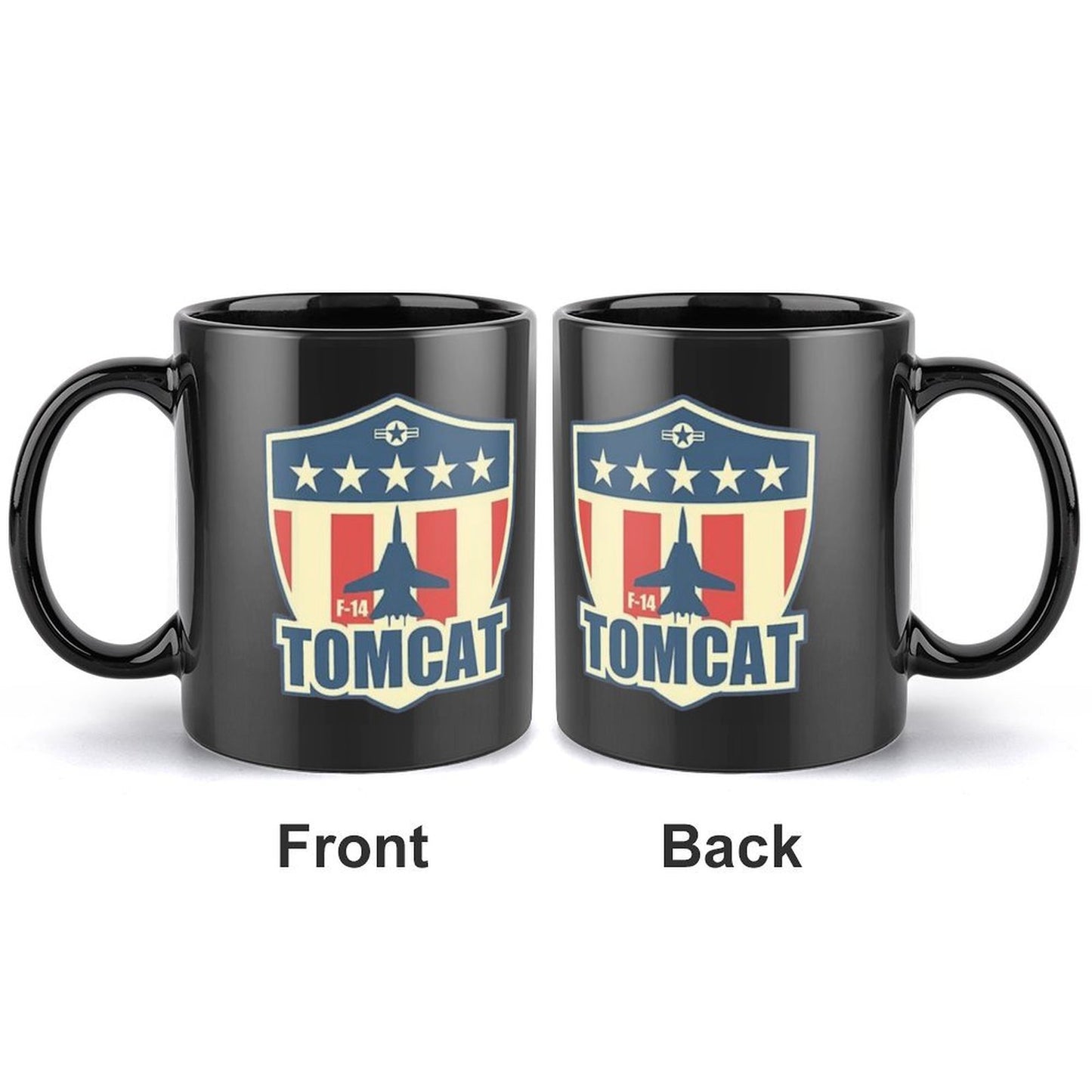 United States Navy TOMCAT Emblem On Black Ceramic Coffee Mug (Comes With Your Initials Or Rank And Name Free Of Charge On Mug!)