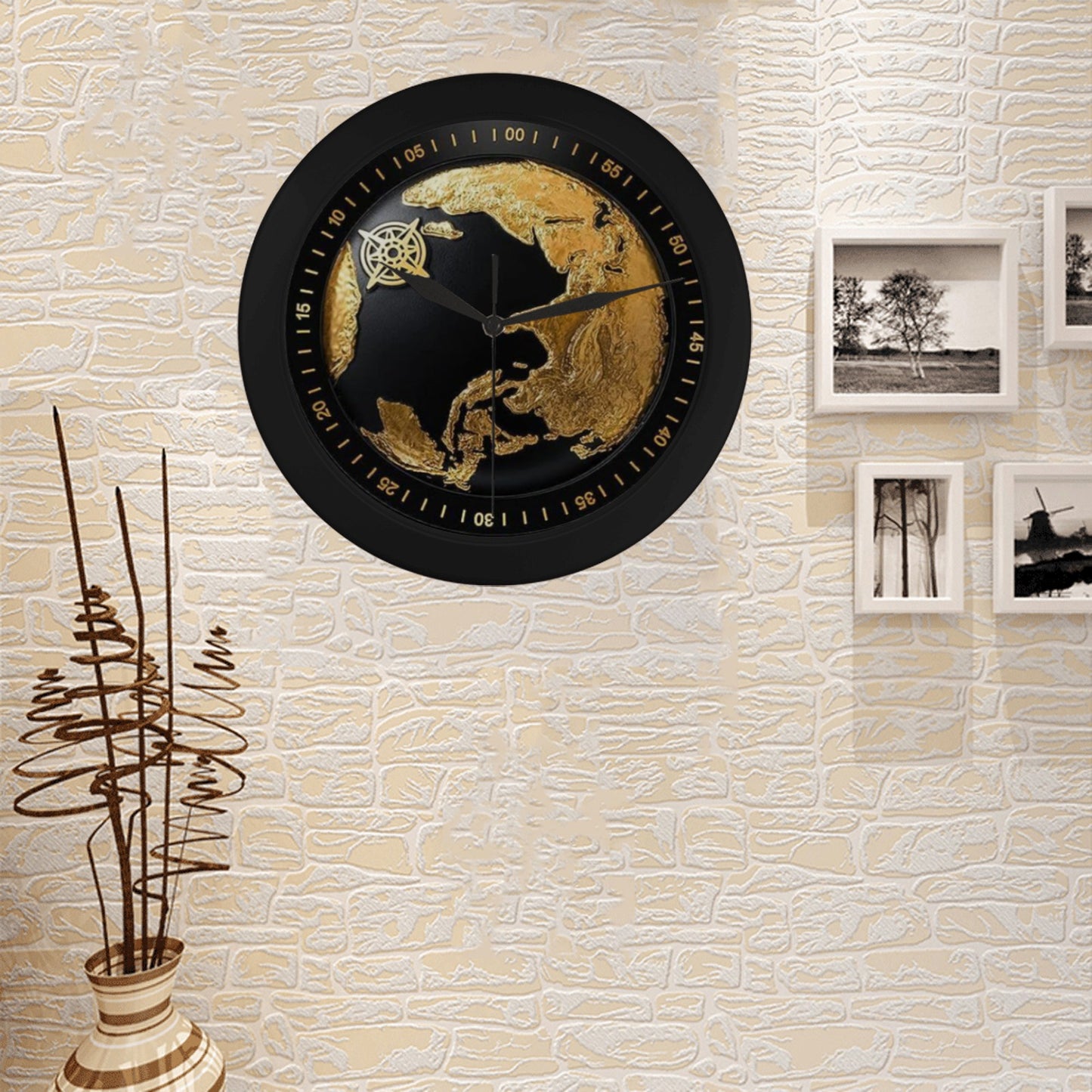 Men's 3D Skeleton Globe Of Earth In Bronze Outer Wall Clock Circular Plastic Wall clock