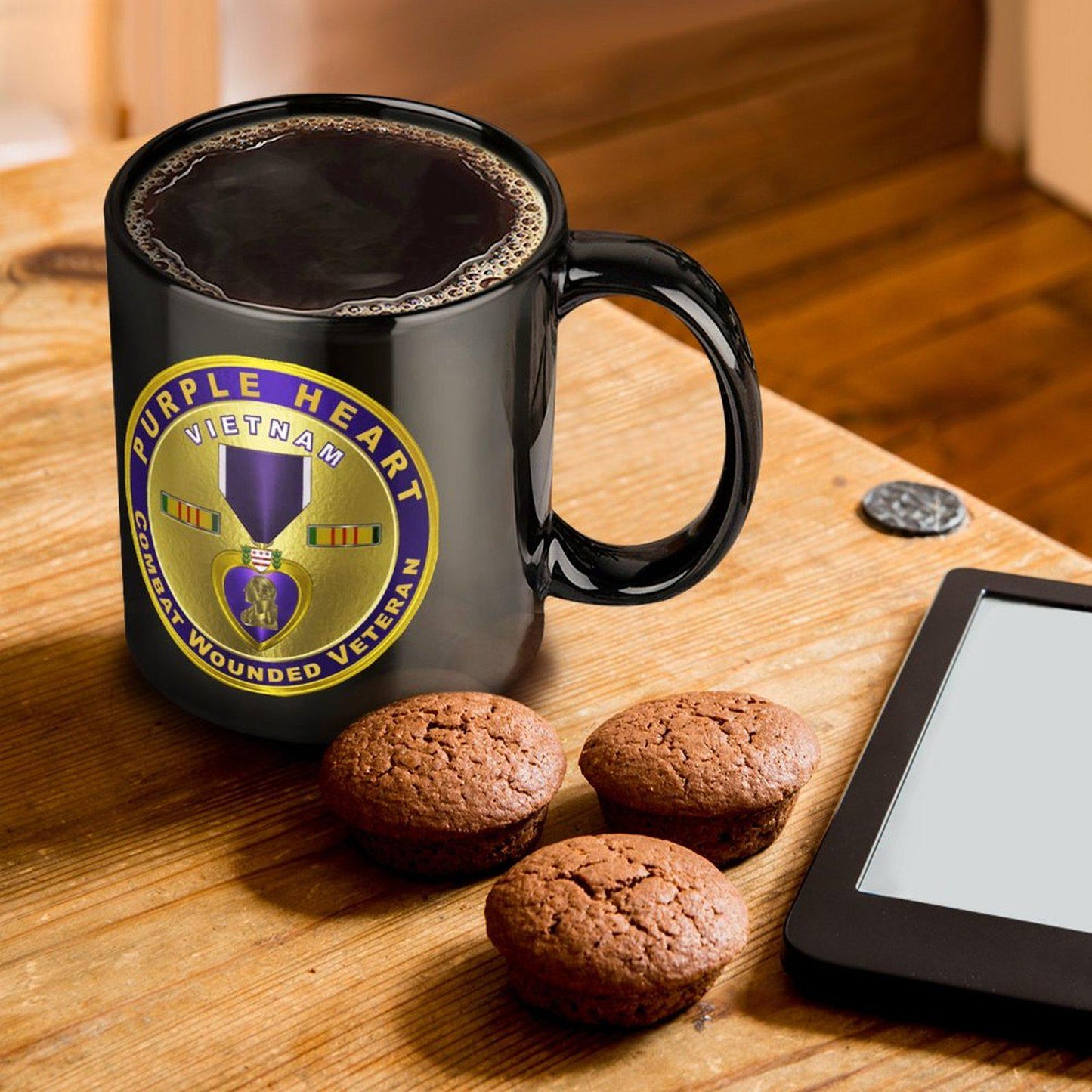 Vietnam Veteran Purple Heart Black Ceramic Coffee Mug (Comes With Your Initials Or Rank And Name On Mug Free Of Charge!