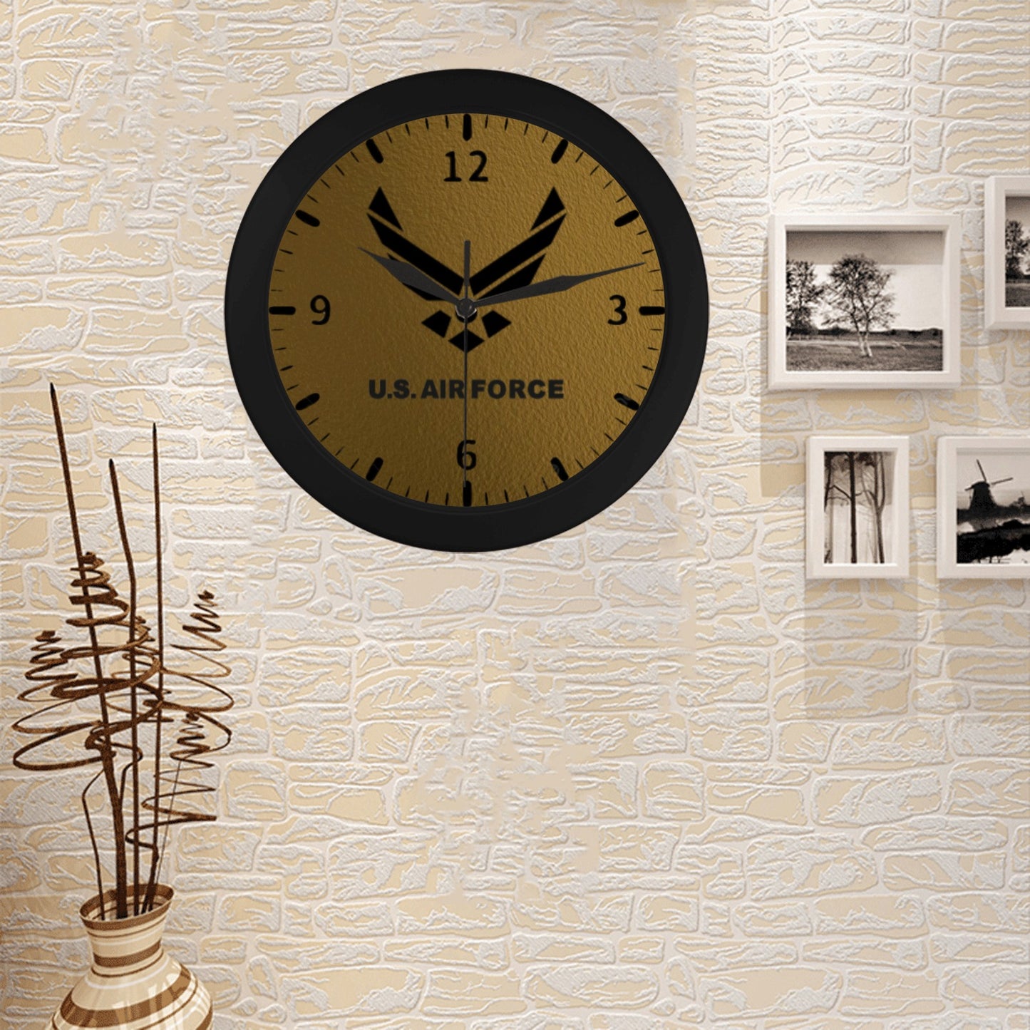 US Air Force W Bronze Background Outer Wall Clock Circular Plastic Wall clock