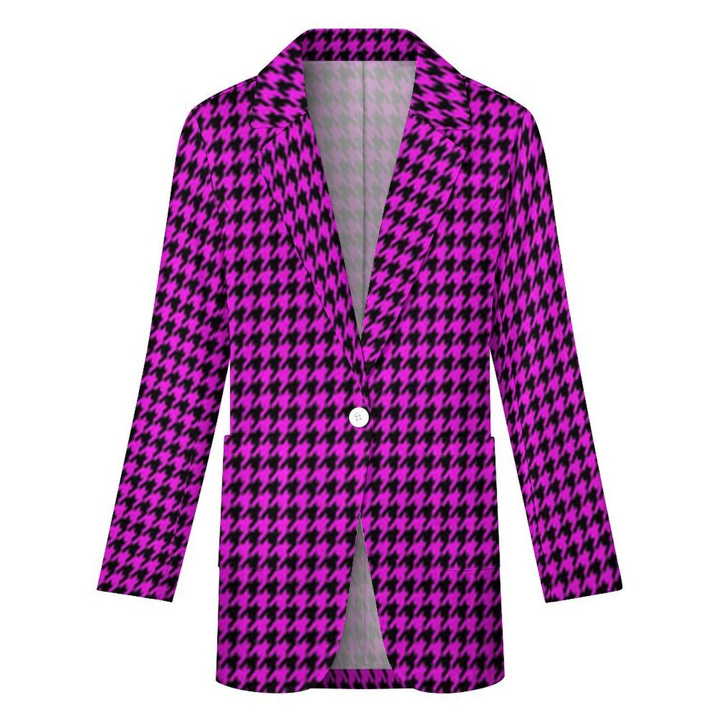 Women's Madison Avenue Purple & Black Houndstooth Pattern Design Print Blazer Jacket