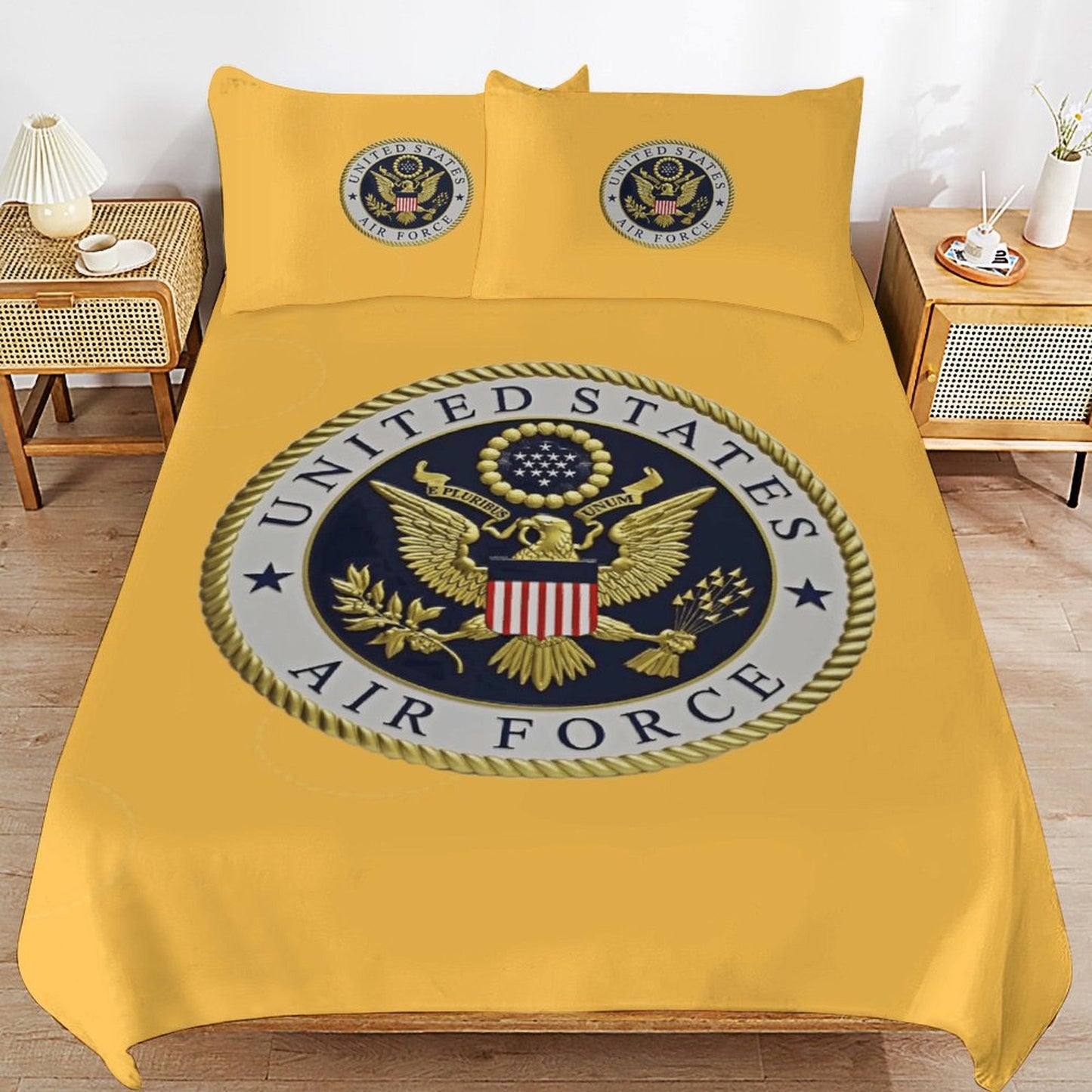 Madison Avenue U.S. Air Force Emblem Yellow 3-Piece Bedding Set 79"×90" (1 Quilt Cover + 2 Pillowcases) Comes With Name Or Rank Name On Quilt...