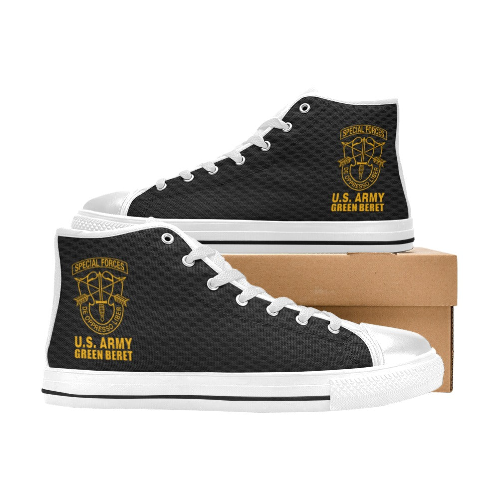 U.S. Army Green Beret Black Men’s Classic High-Top Canvas Shoes Lace-Up Round Toe Metal Eyelets Comes With Name And Rank Name On The Outer Quarter...