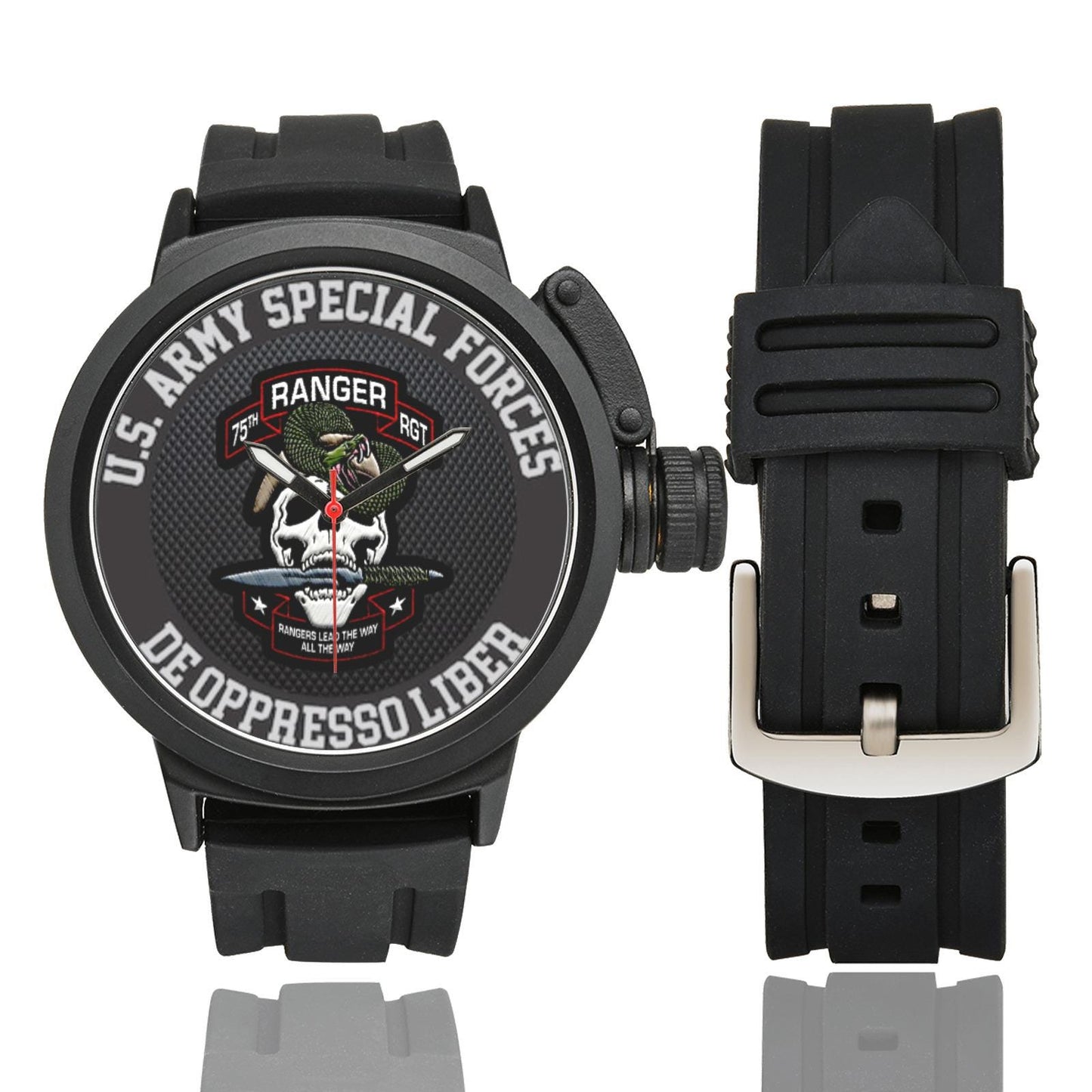 Men's Women's Large Black W Black Carbon Fiber Background Ranger 95th Infantry Insignia Waterproof Miyota Quartz Movement Monogram Watch..