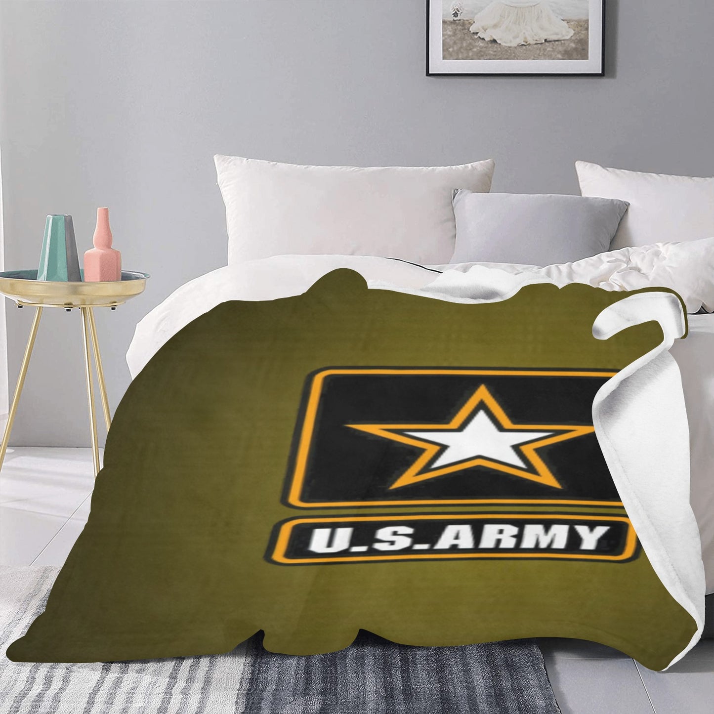 Army Green With US Army Orange Black Insignia 70X80 Inch Large Micro Fleece Warm Monogram Blanket Ultra-Soft Micro Fleece Blanket 60"x80" (Thick) Name Rank Can Be Put On This Blanket...