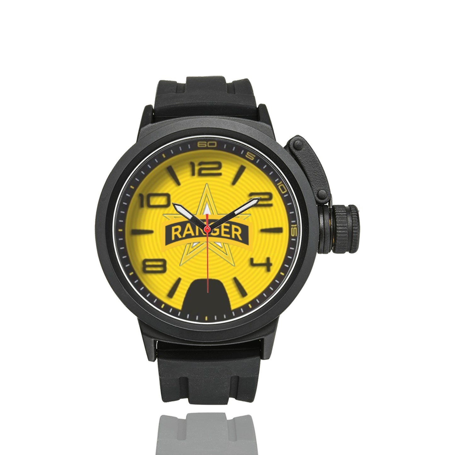 US Ranger Insignia ABS Yellow Stainless Steel Waterproof Screw On And Off Cap For Crown Miyota Quartz Movement Silicone Rubber Band Watch