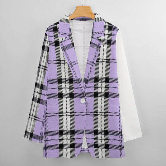 Women's Madison Ave Purple White & Black Plaid Fall Pattern Design Monogram Formal Casual Blazer Initials Can Be Put On Lapel For Free.......