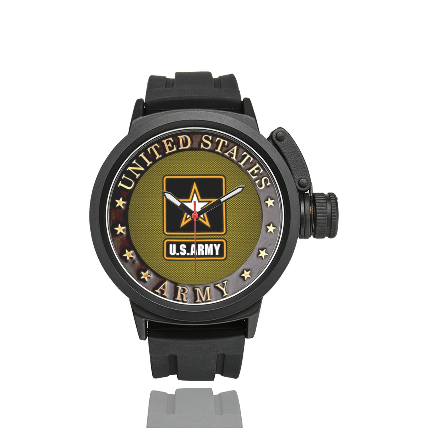 Men's US Army Large Black Insignia Miyota Quartz Movement Waterproof Monogram Watch Come With Name Or Name And Rank On Dial...