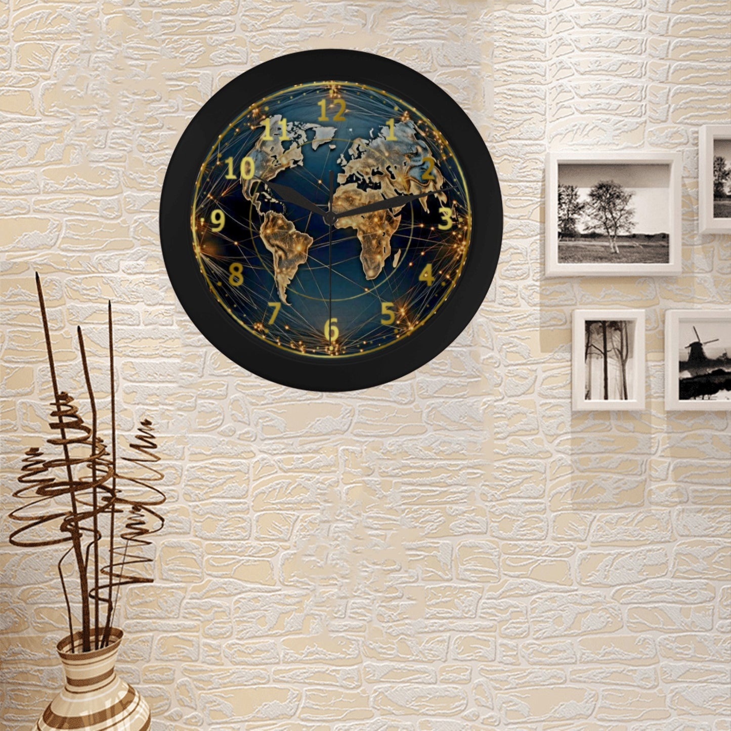 Men's 3D Skeleton Globe Of Earth In Blue & Gold Outer Wall Clock Circular Plastic Wall clock