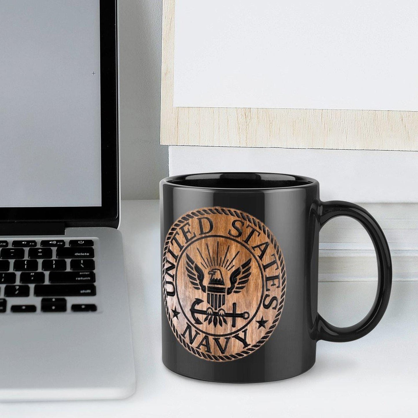 United States Navy Black & Brown Emblem Ceramic Coffee Mug (Comes With Your Initials or Rank And Name At No Additional Charge!)