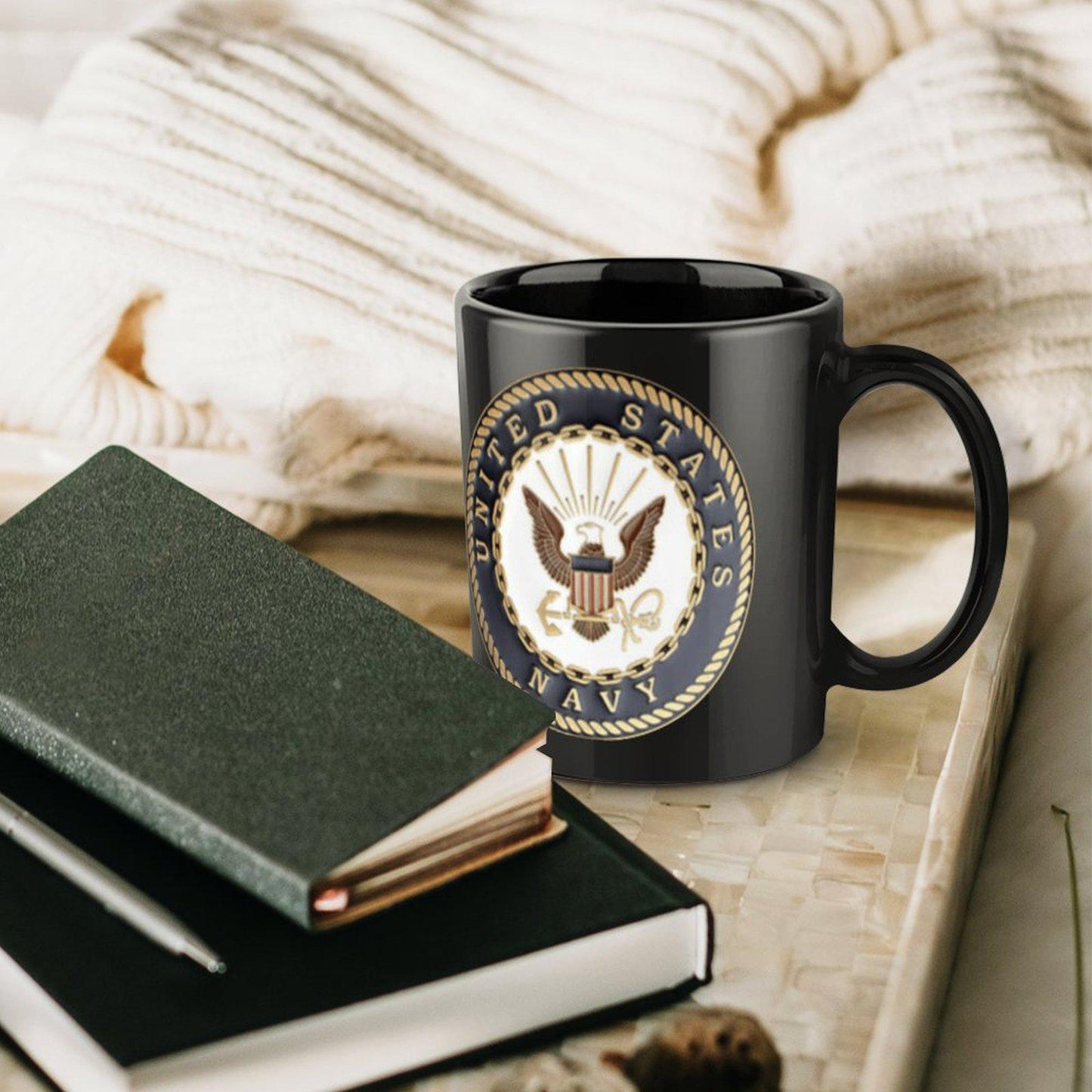 United States Navy Gorgeous 3D Emblem Embossed Ceramic Black Coffee Mug