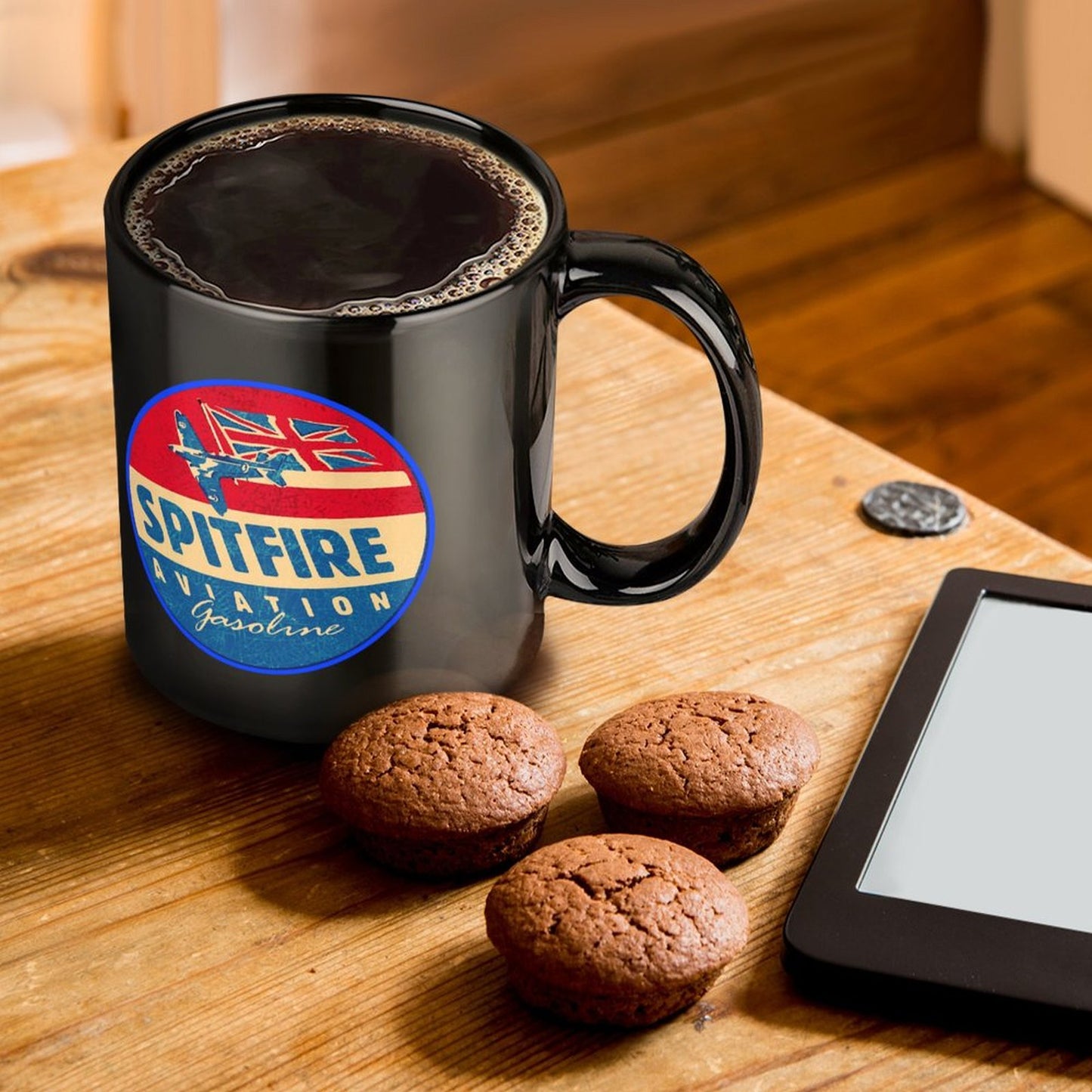 Spitfire Aviation Gasoline Black Ceramic Coffee Mug (Comes With Your Initials Or Rank And Name On Mug Free Of Charge!