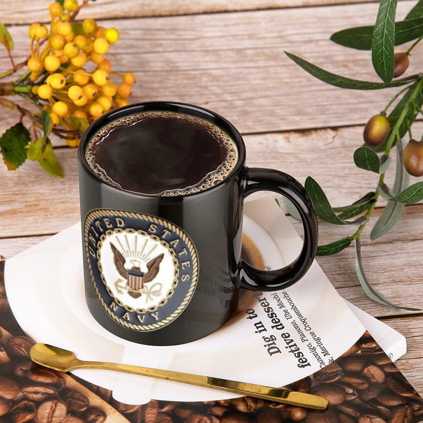 United States Navy Gorgeous 3D Emblem Embossed Ceramic Black Coffee Mug