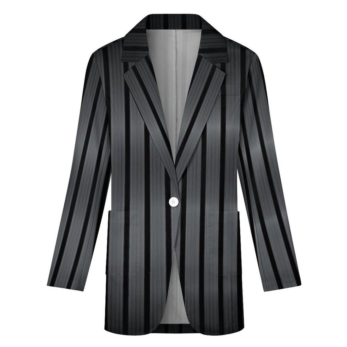 Women's Madison Ave Dark Gray Black Pinstripe Print Summer Dress and Event Blazer Jacket