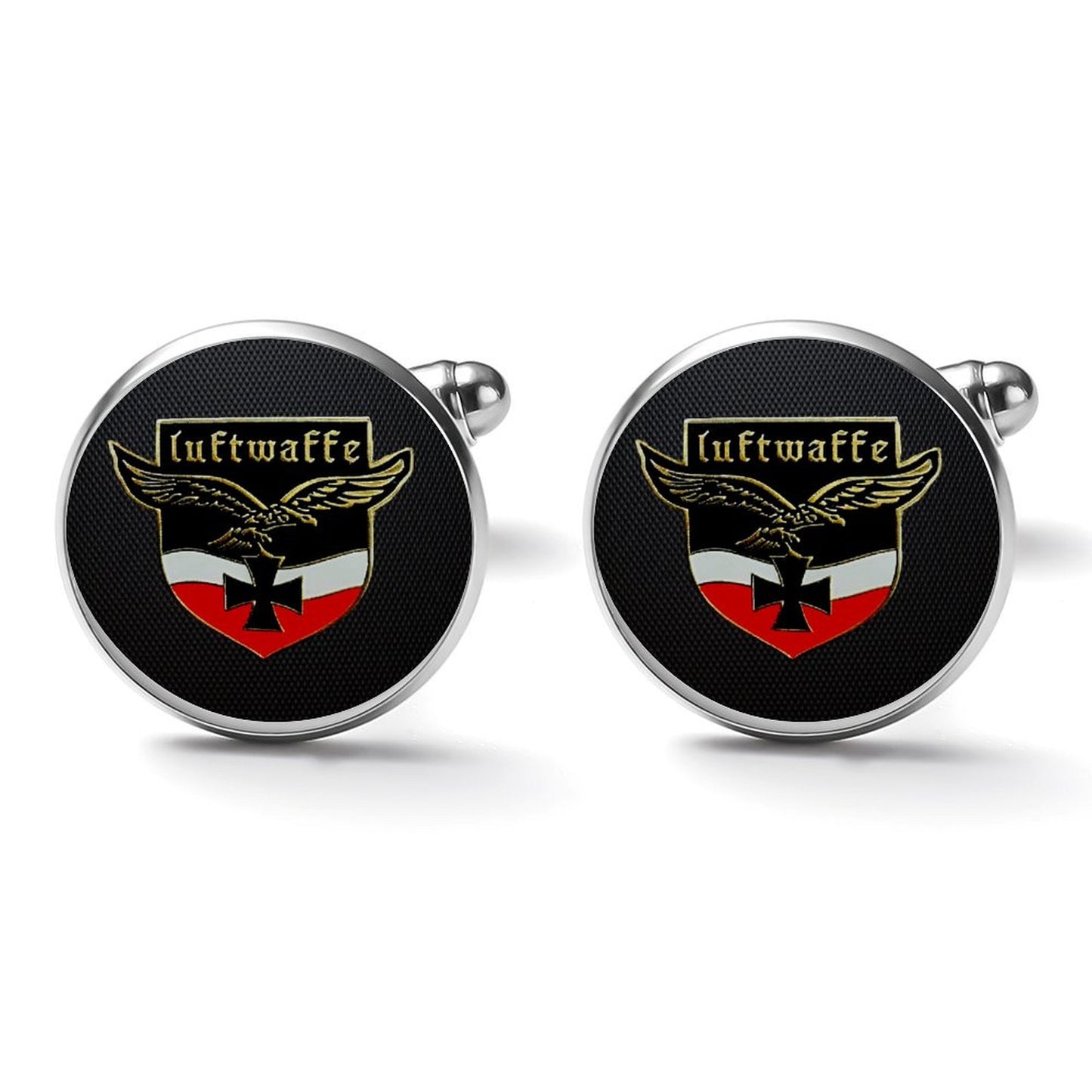 Men's Custom Made Alloy Silver W Black Carbon Fiber Background Luftwaffe Insignia In Black & Silver Come With Your Initials On Them....