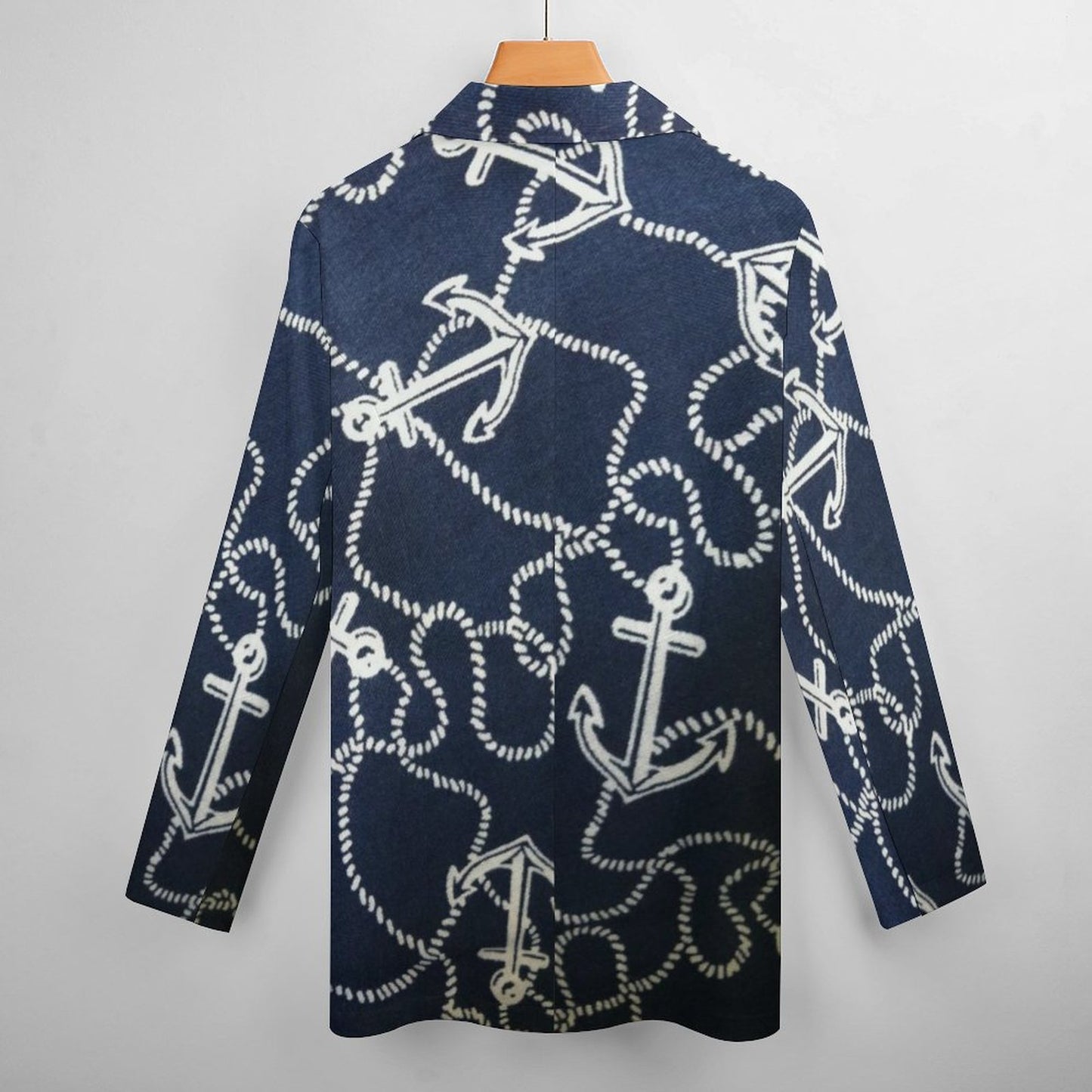 Women's Blue With Nautical Anchor And Rope Print Casual Formal Lightweight Blazer Design All Over Print Women's Blazer