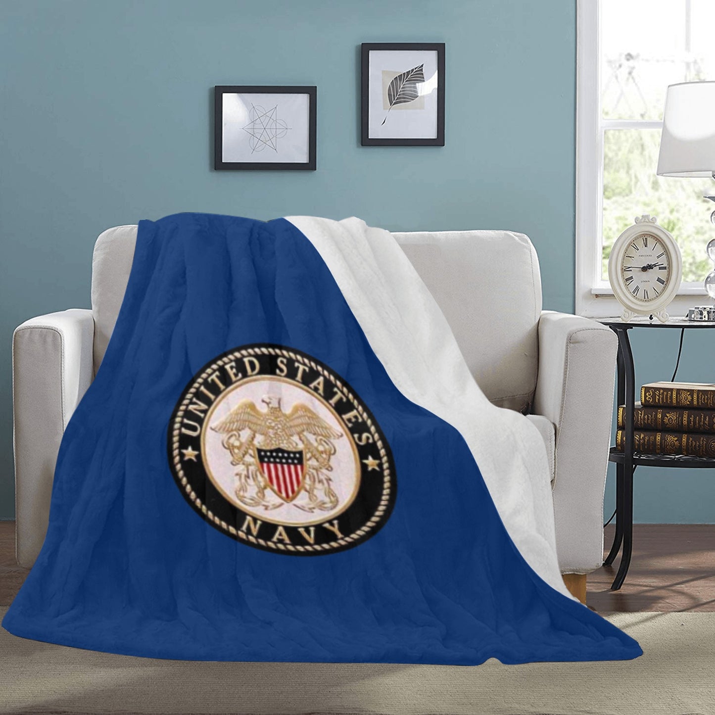 Large Deep Blue United States Navy Emblem Ultra-Soft Micro Fleece Blanket 70''x80'' Name Rank Can Be Put On This Blanket...