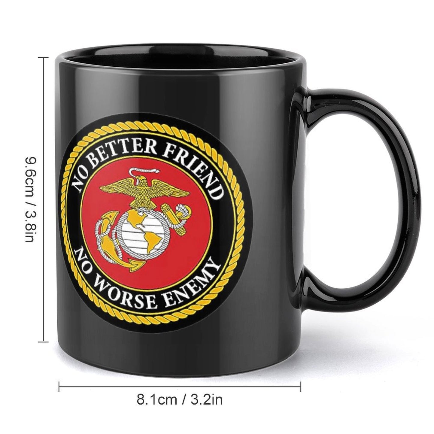United States Marine Corps Emblem On Black Ceramic Coffee Mug (Comes With Your Initials Or Rank And Name Free Of Charge On Mug!)
