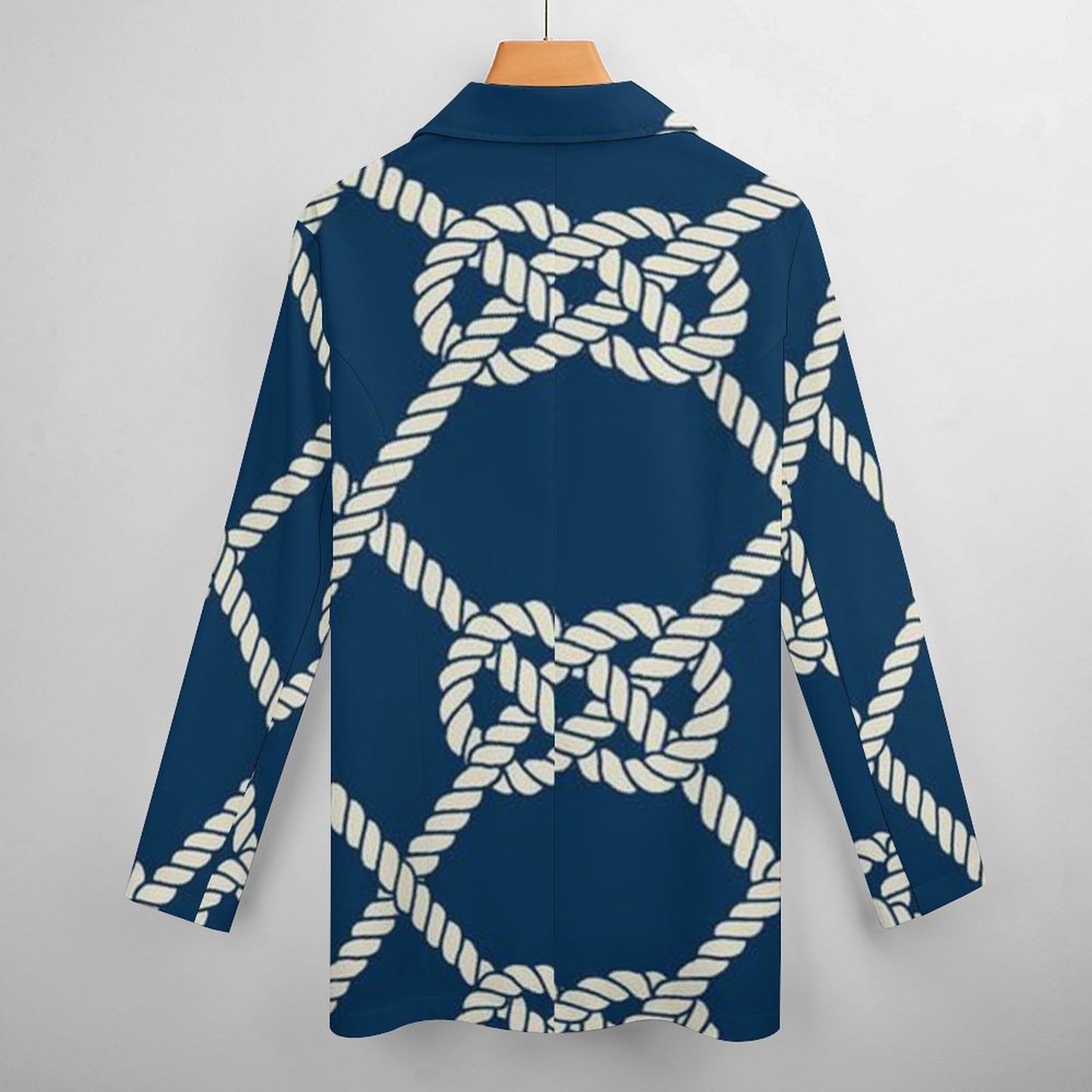 Women's Blue With White Nautical Rope Print Design Casual Formal Lightweight Blazer All Over Print Women's Blazer