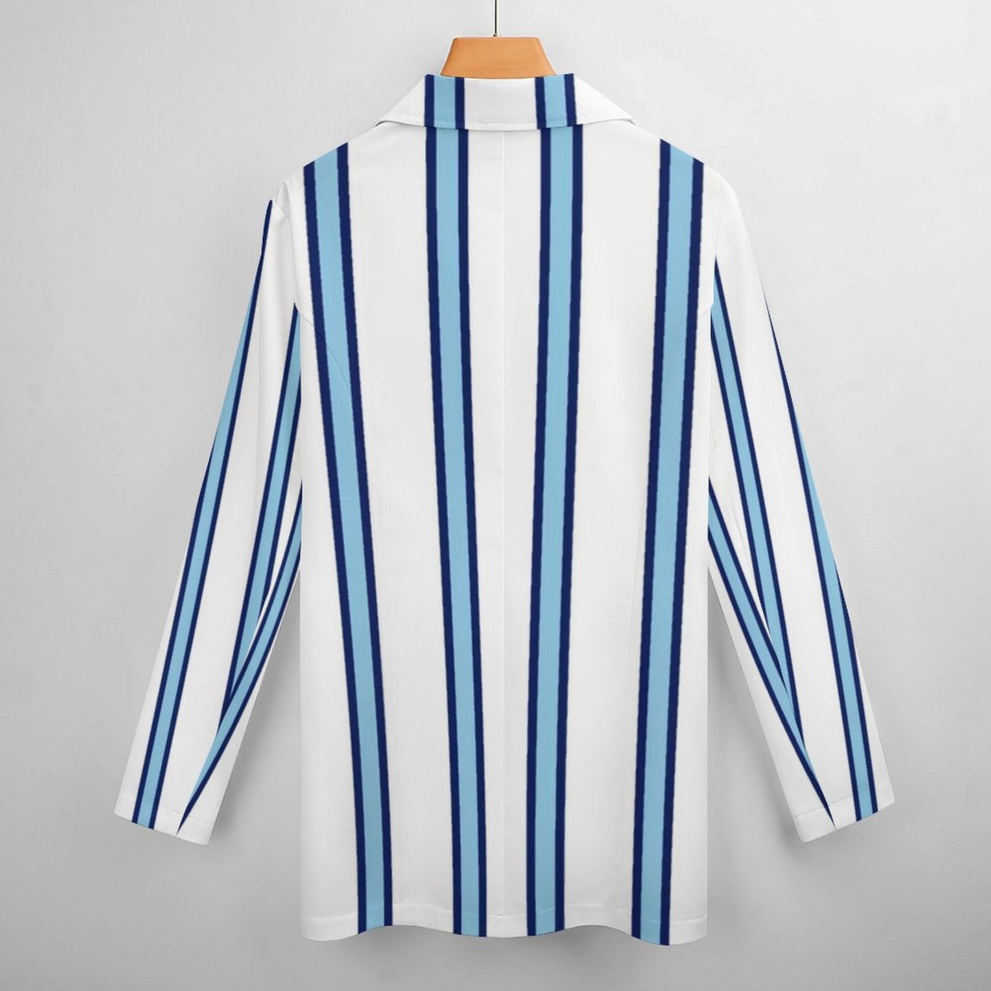 Women's White Blue Multi Colored Pinstripe Print Casual Formal Lightweight Blazer Design All Over Print Women's Blazer