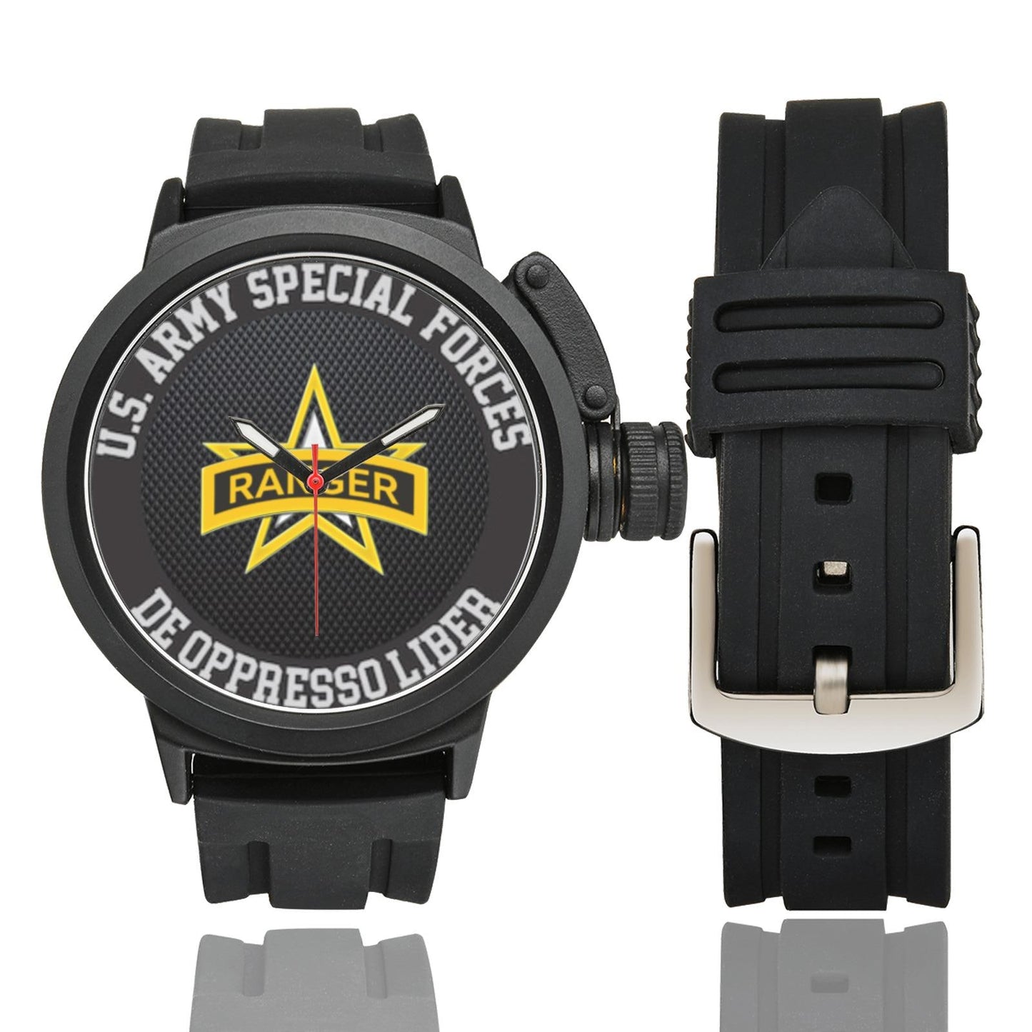 Men's US Army Special Forces Rangers Large Black Miyota Quartz Movement Waterproof Shockproof Insignia Sports Watch...Monogramed