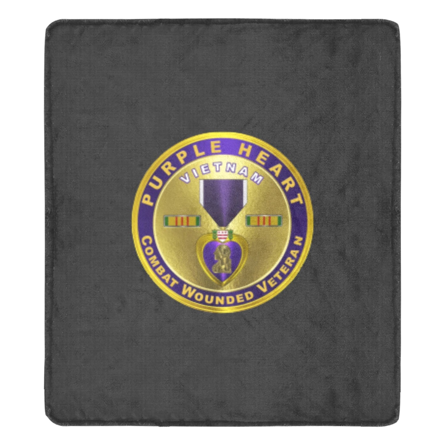 Large Black Purple Heart Emblem Ultra-Soft Micro Fleece Blanket 70''x80'' Name Rank Can Be Put On This Blanket...