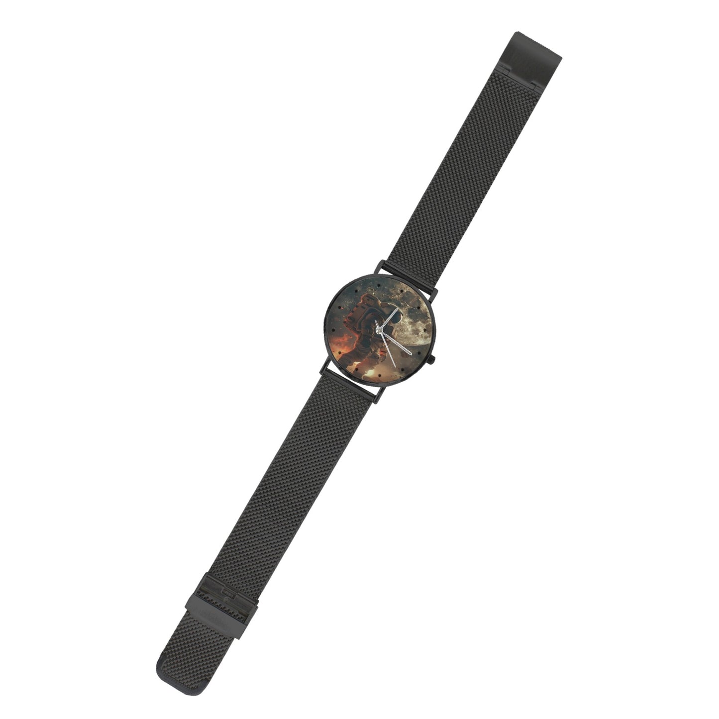 Men's Women's Karman Line Astronaut Walking View To The Moon Dial Waterproof Monogram Black Stainless Steel Dress Watch...