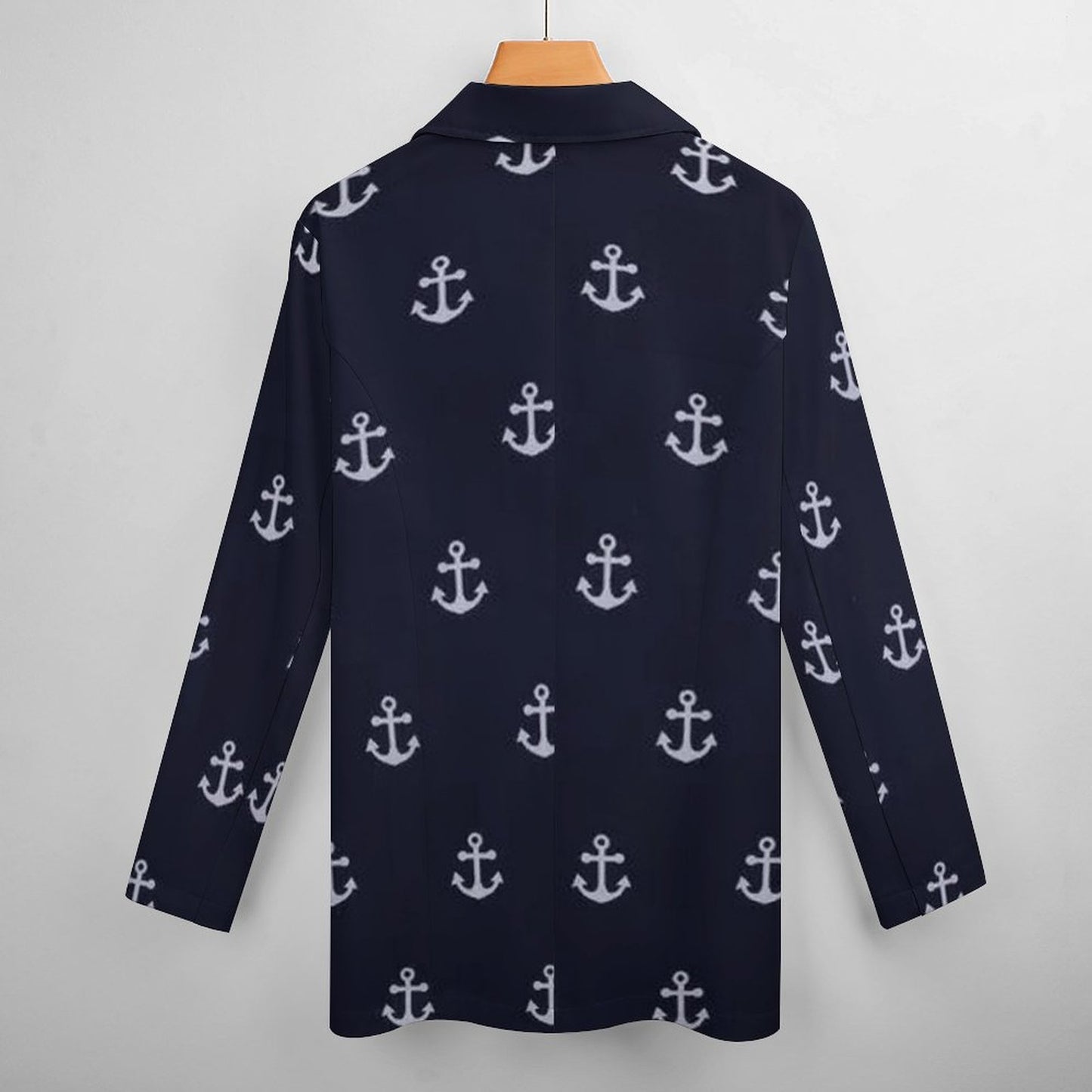 Women's Midnight Blue White Anchor Print Pattern Casual Formal Lightweight Blazer Design All Over Print Women's Blazer