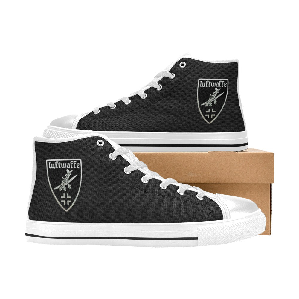 Luftwaffe Black Men’s Classic High-Top Canvas Shoes Lace-Up Round Toe Metal Eyelets Comes With Name And Rank Name On The Outer Quarter...