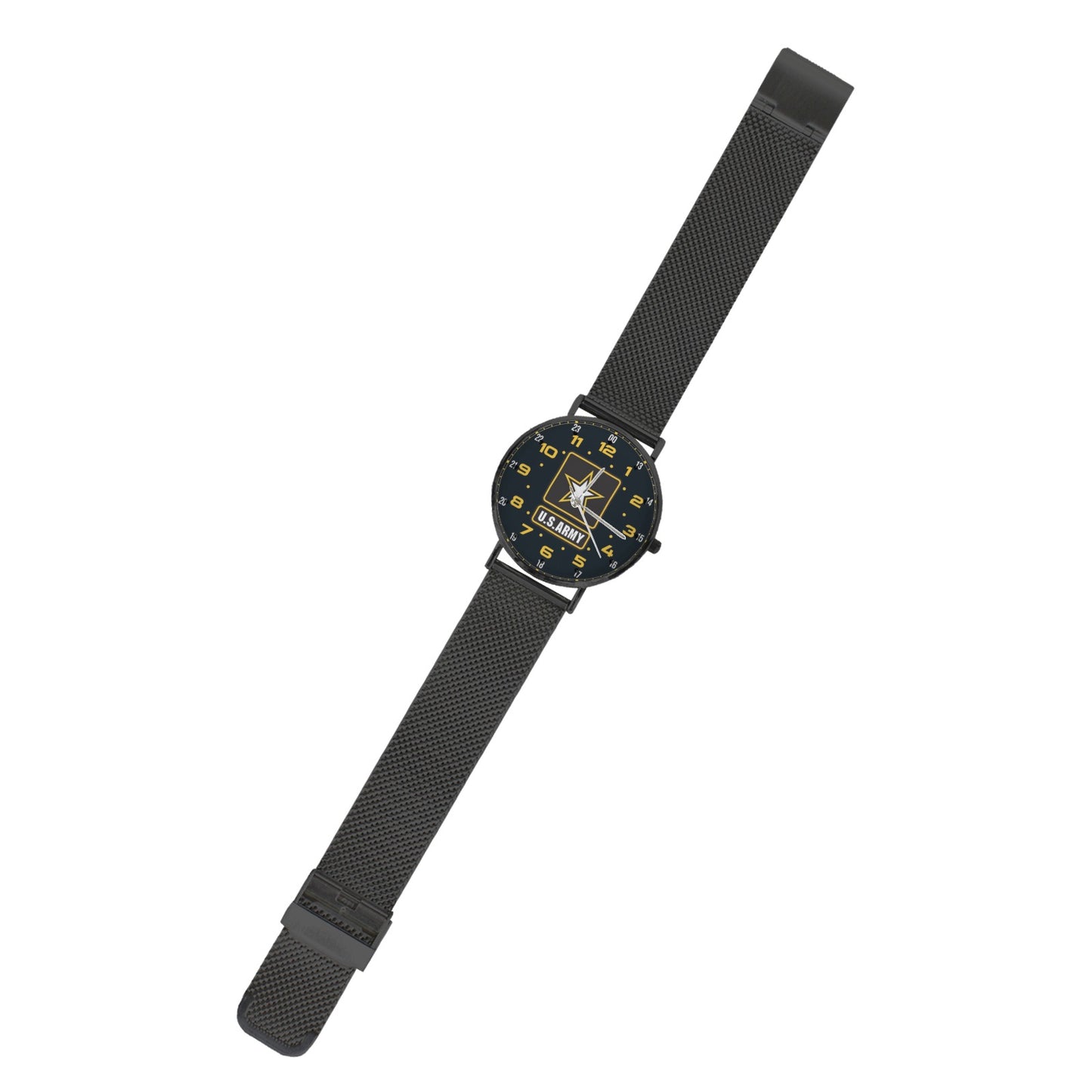 Yellow Black Brown US Army Insignia Dial Black All Stainless Steel Monogram Dress Watch Men's Steel Bracelet Watch Without Numbers Come With Name Or Name And Rank On Dial...