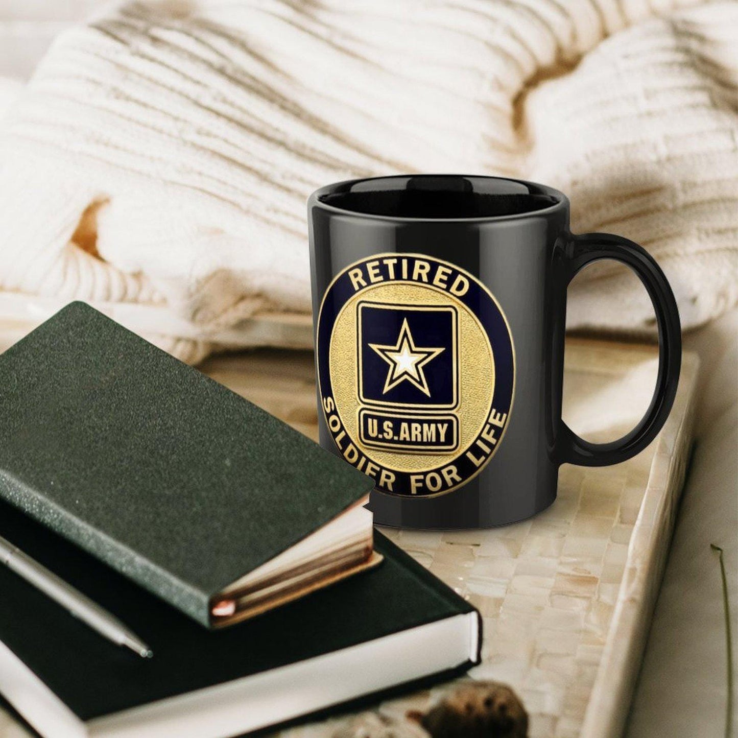 United States Army Black Gold Retired Black Ceramic Coffee Mug (Comes With Your Initials Or Rank And Name Free Of Charge!)