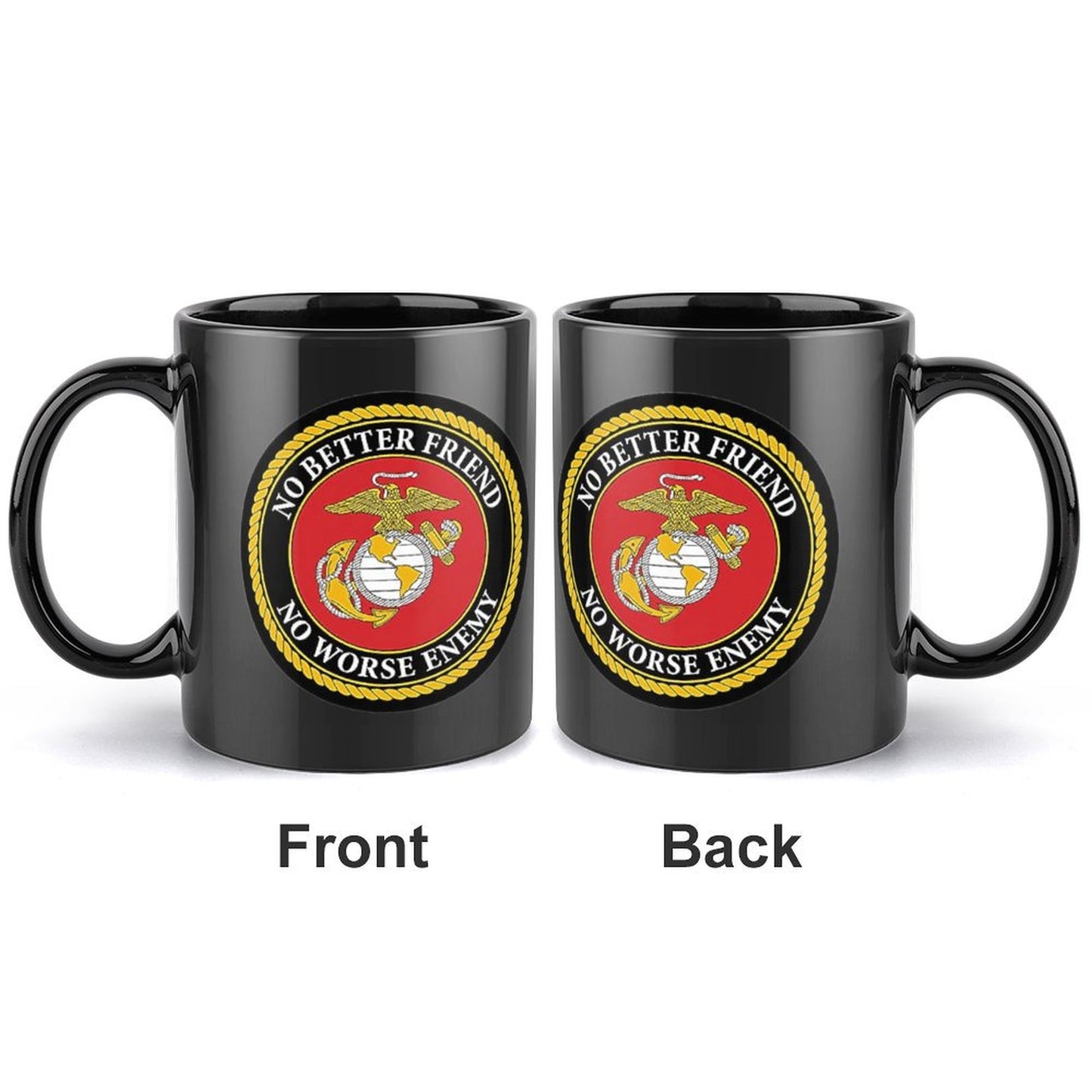 United States Marine Corps Emblem On Black Ceramic Coffee Mug (Comes With Your Initials Or Rank And Name Free Of Charge On Mug!)