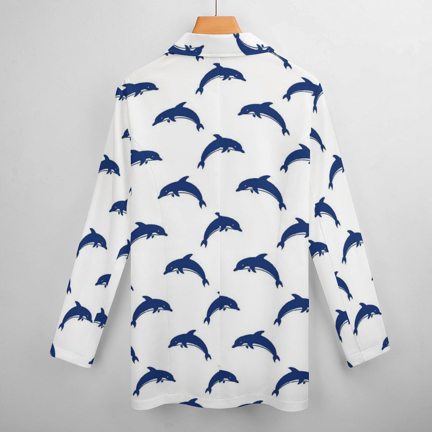 Women's White W Blue Dolphins Print Casual Formal Lightweight Blazer Design All Over Print Women's Blazer