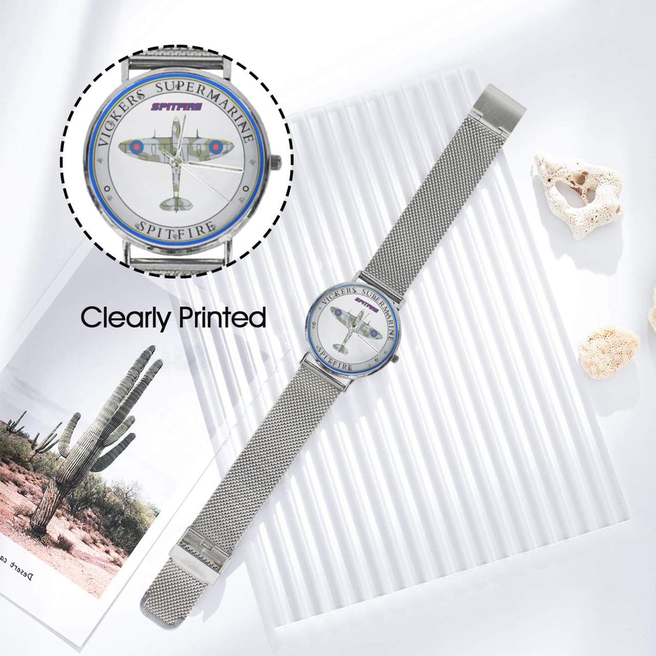 Men's Women's Vickers SuperMarine Spitfire White W Blue Dial Waterproof Monogram Silver Stainless Steel Dress Aviator Watch Come With Name Or Name And Rank On Dial...