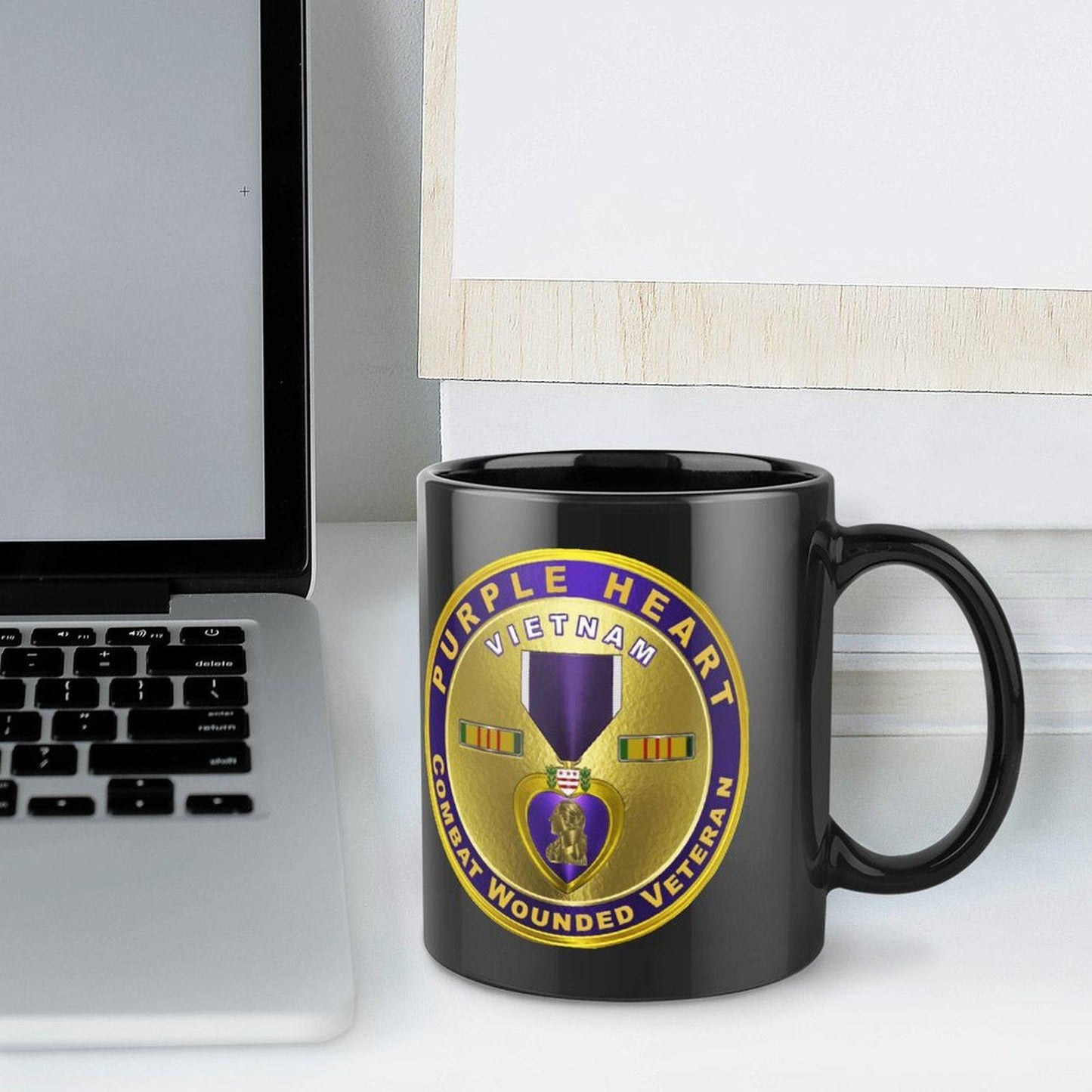 Vietnam Veteran Purple Heart Black Ceramic Coffee Mug (Comes With Your Initials Or Rank And Name On Mug Free Of Charge!