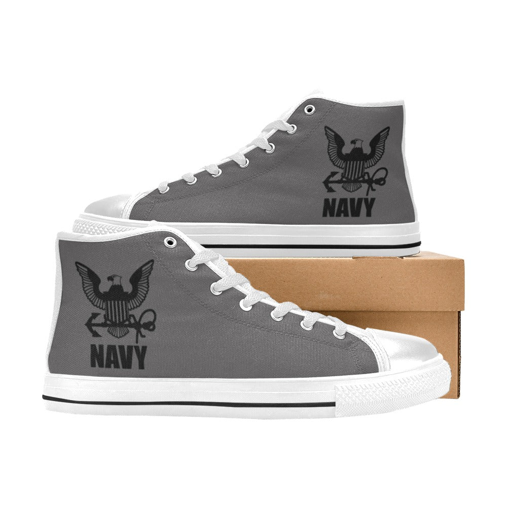 U.S. Navy Black Men’s Classic High-Top Canvas Shoes Lace-Up Round Toe Metal Eyelets Comes With Name And Rank Name On The Outer Quarter...