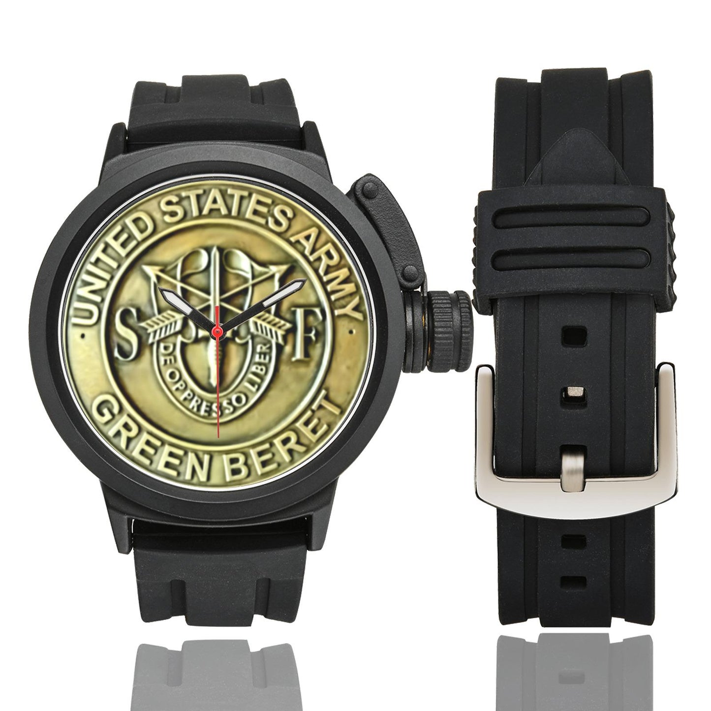 Men's US Army Green Beret Insignia Miyota Quartz Movement Waterproof Monogram Large Sports Watch Come With Name Or Name And Rank On Dial...